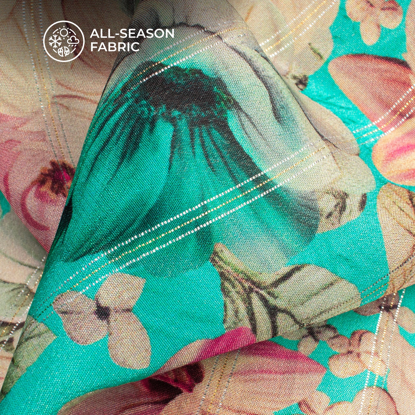 Alluring Floral Digital Print Bemberg Crepe Lurex Fabric