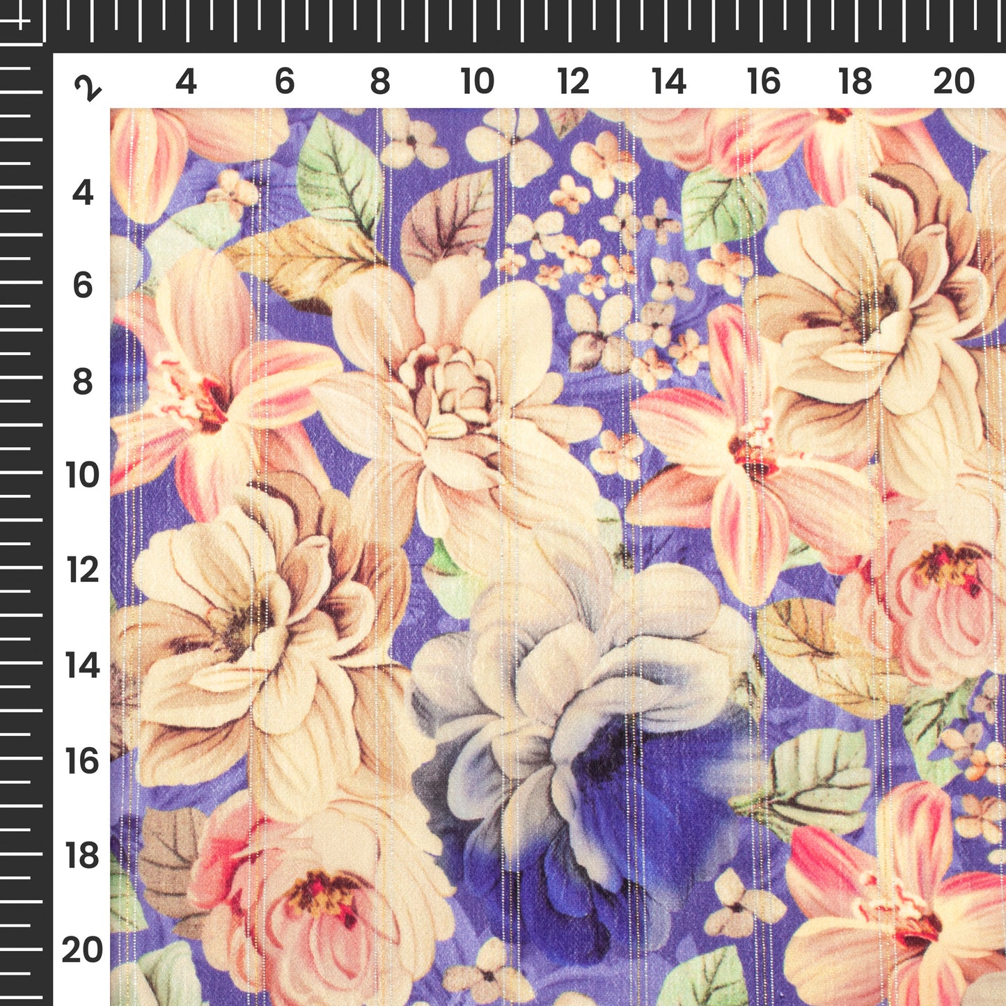 Enchanting Floral Digital Print Bemberg Crepe Lurex Fabric