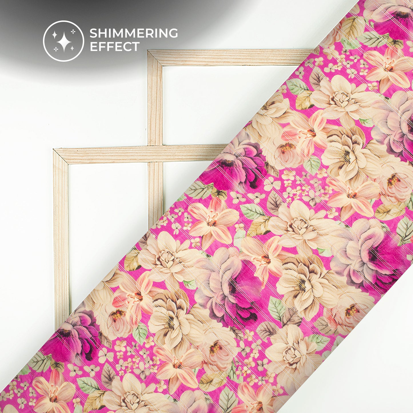 Elegant Floral Digital Print Bemberg Crepe Lurex Fabric