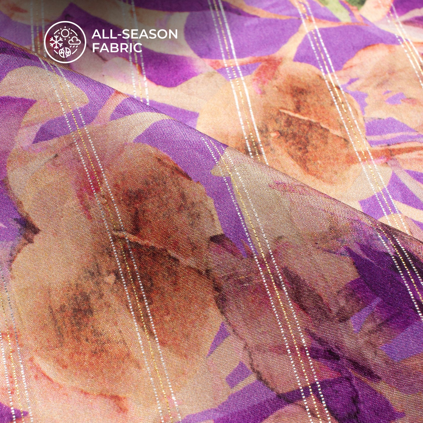 Graceful Floral Digital Print Bemberg Crepe Lurex Fabric