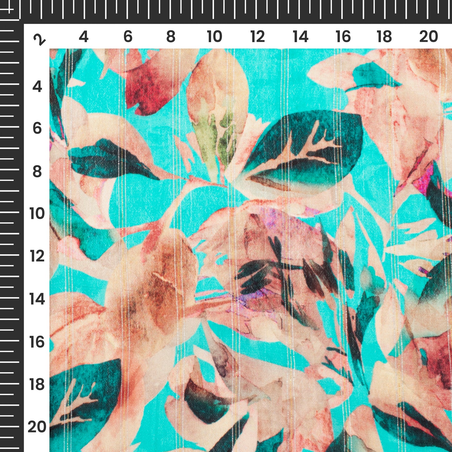 Light Teal Blue Digital Print Bemberg Crepe Lurex Fabric