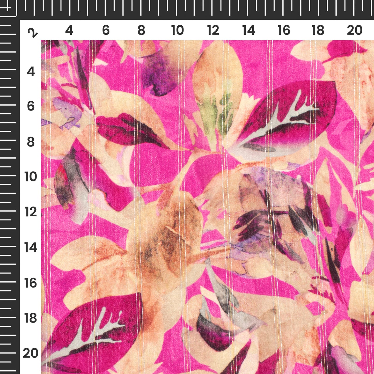 Unique Floral Digital Print Bemberg Crepe Lurex Fabric