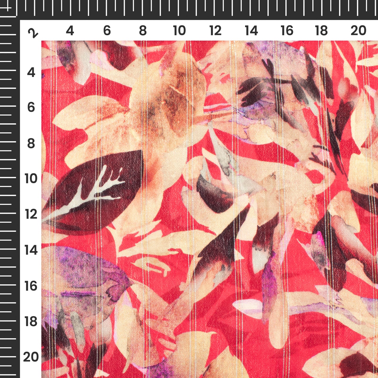 Cardinal Red Digital Print Bemberg Crepe Lurex Fabric