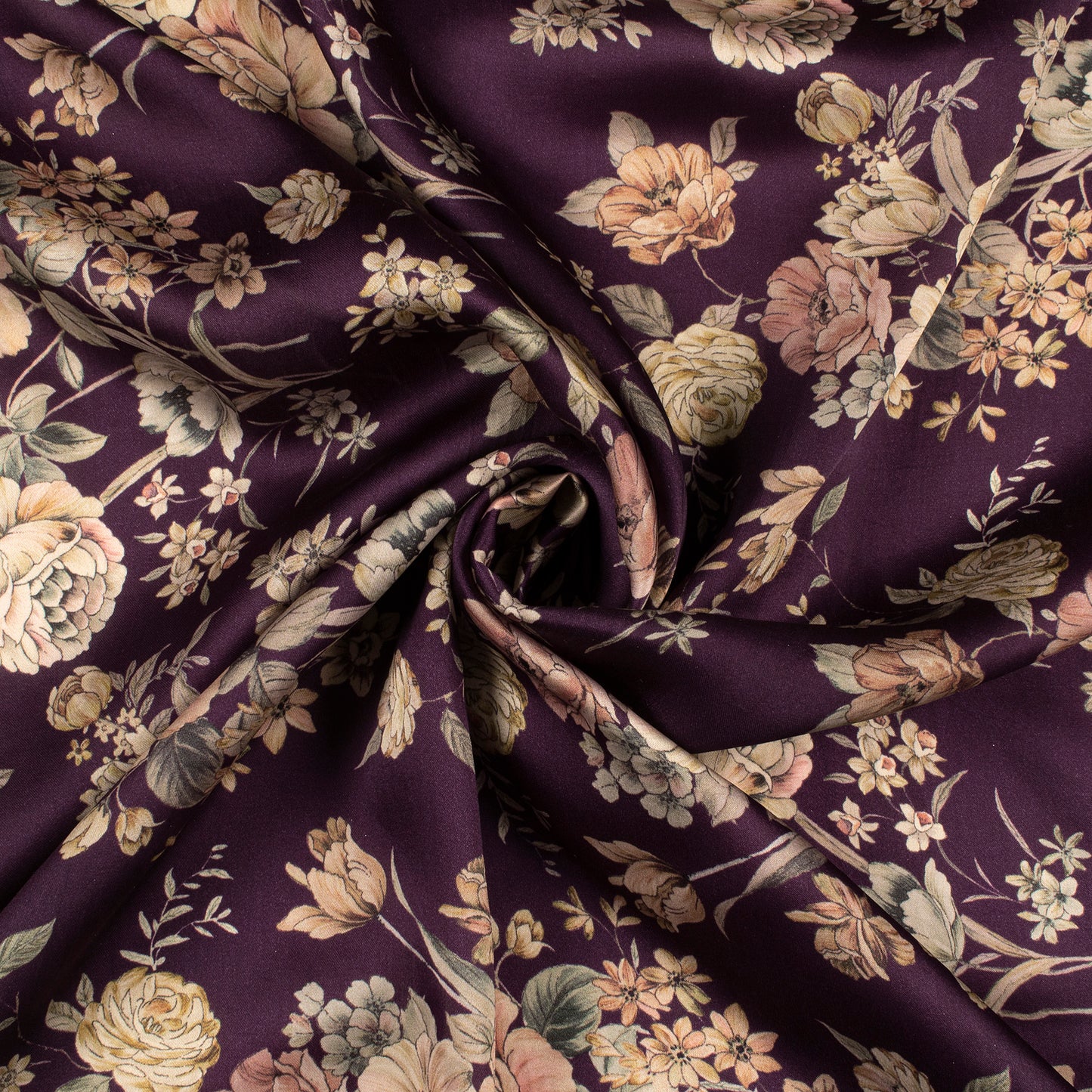 Artistic Floral Digital Print Assami Bemberg Satin Fabric