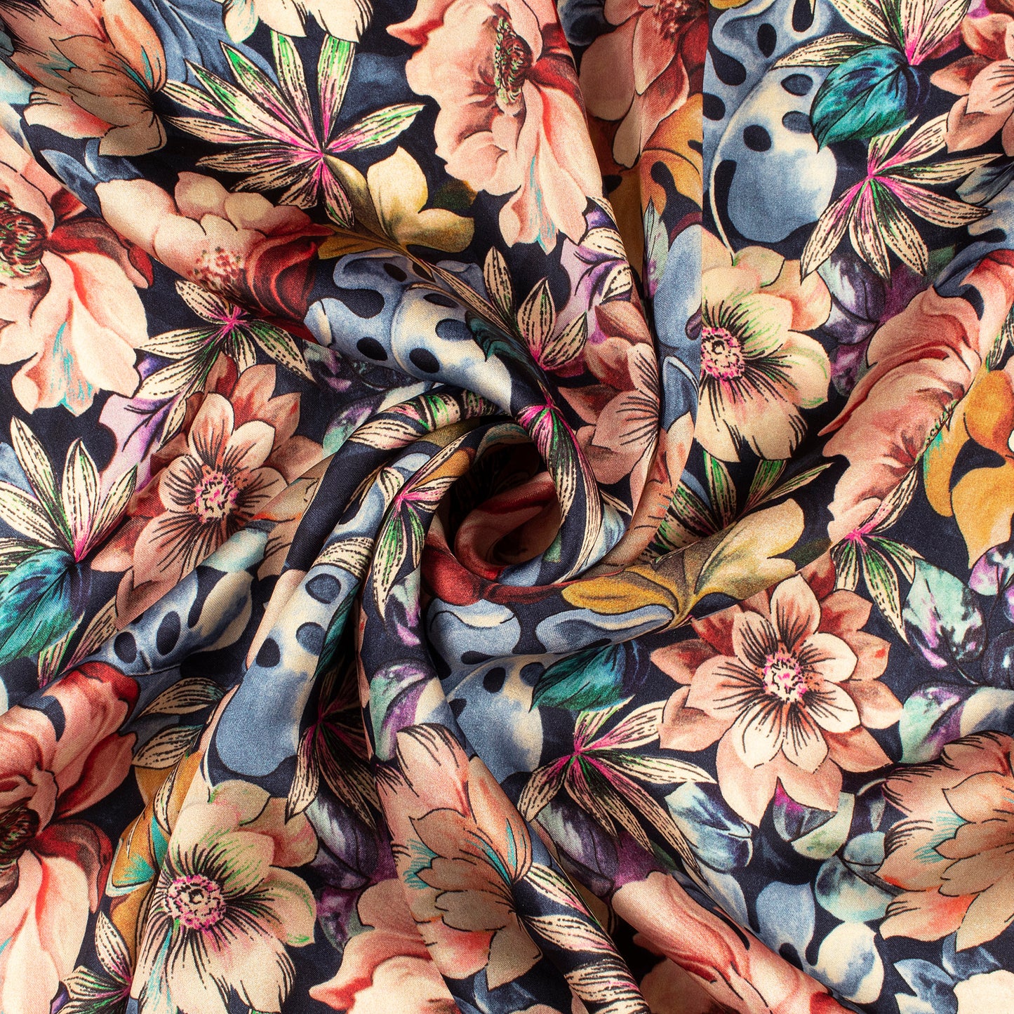 Scenic Floral Digital Print Assami Bemberg Satin Fabric