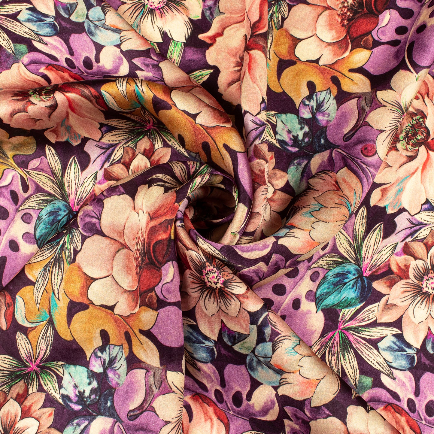 Catchy Floral Digital Print Assami Bemberg Satin Fabric