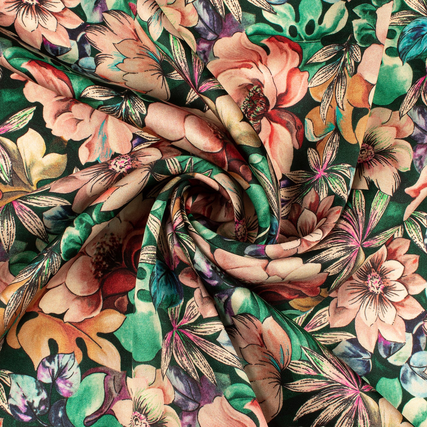 Pretty Floral Digital Print Assami Bemberg Satin Fabric