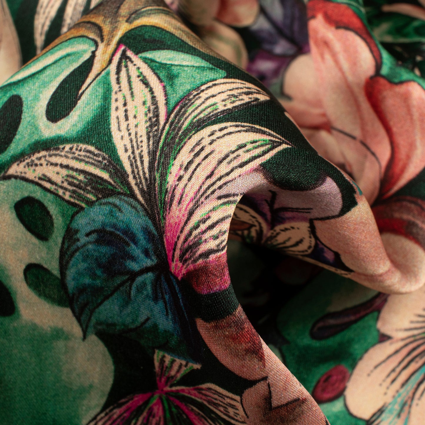 Pretty Floral Digital Print Assami Bemberg Satin Fabric