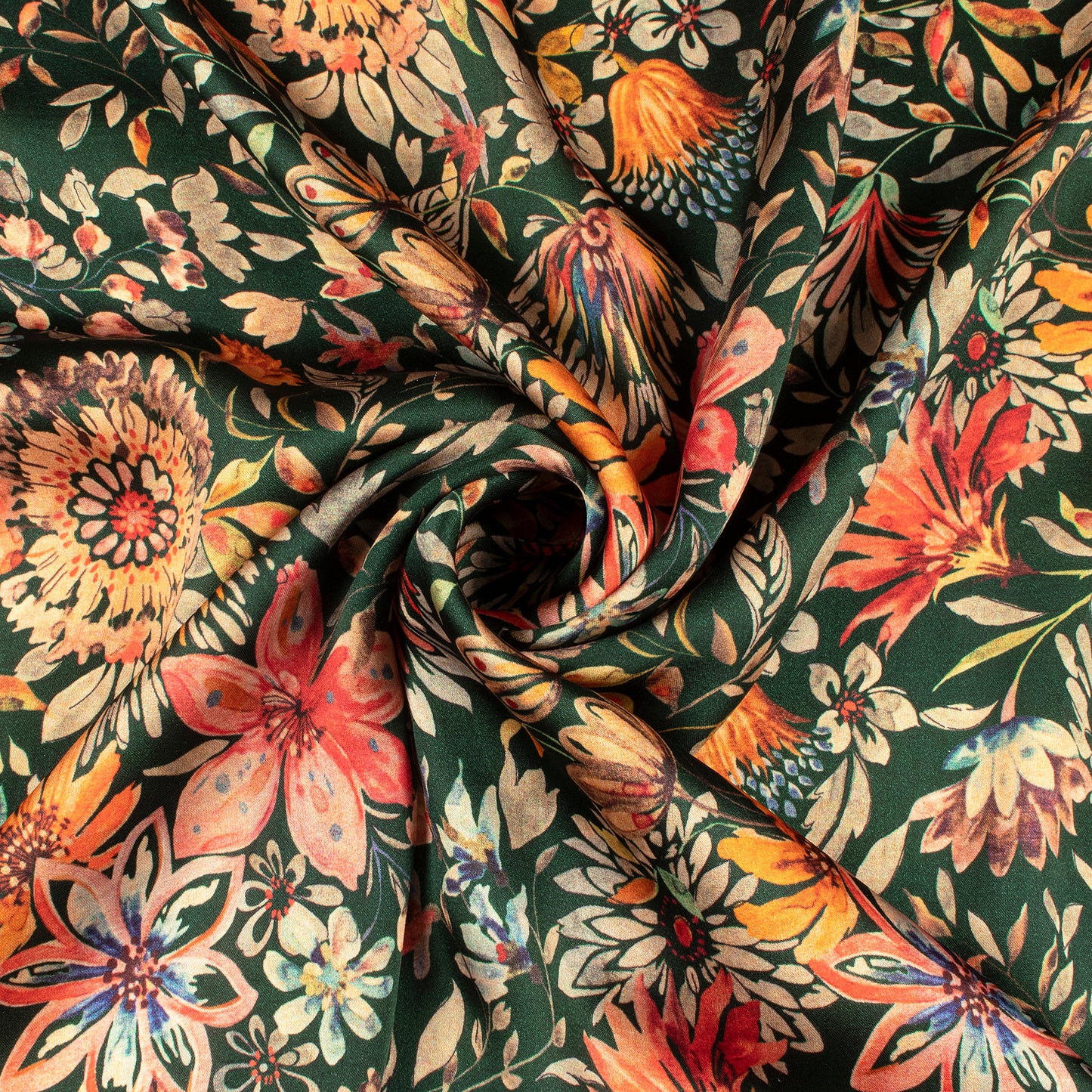 Botanical Floral Digital Print Assami Bemberg Satin Fabric