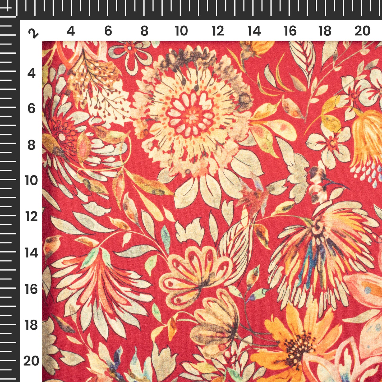 Red Floral Digital Print Assami Bemberg Satin Fabric