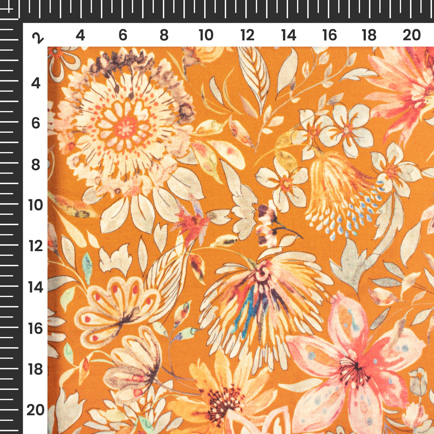 Medallion Yellow Floral Digital Print Assami Bemberg Satin Fabric