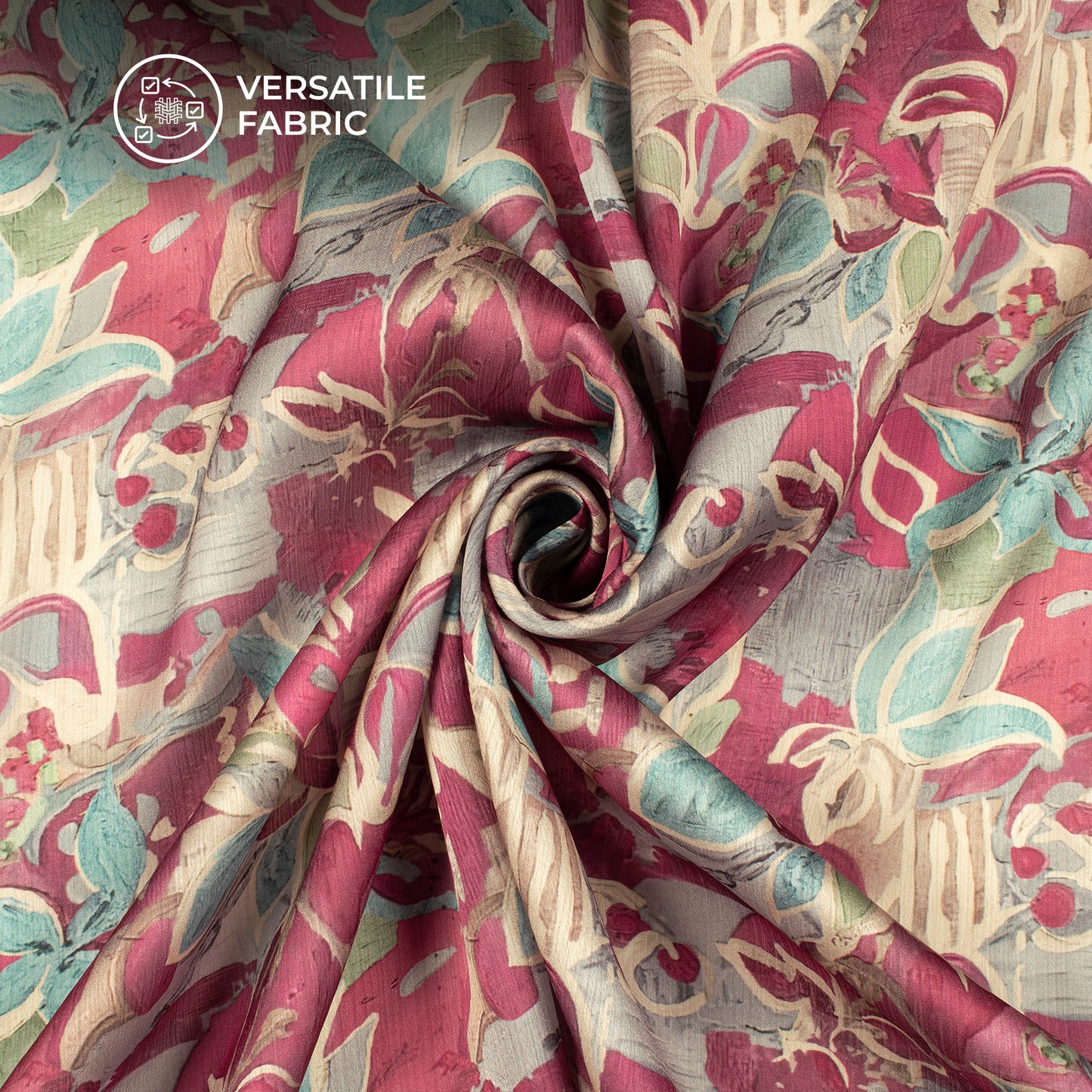 Soft Maroon Floral Digital Print Chiffon Satin Fabric
