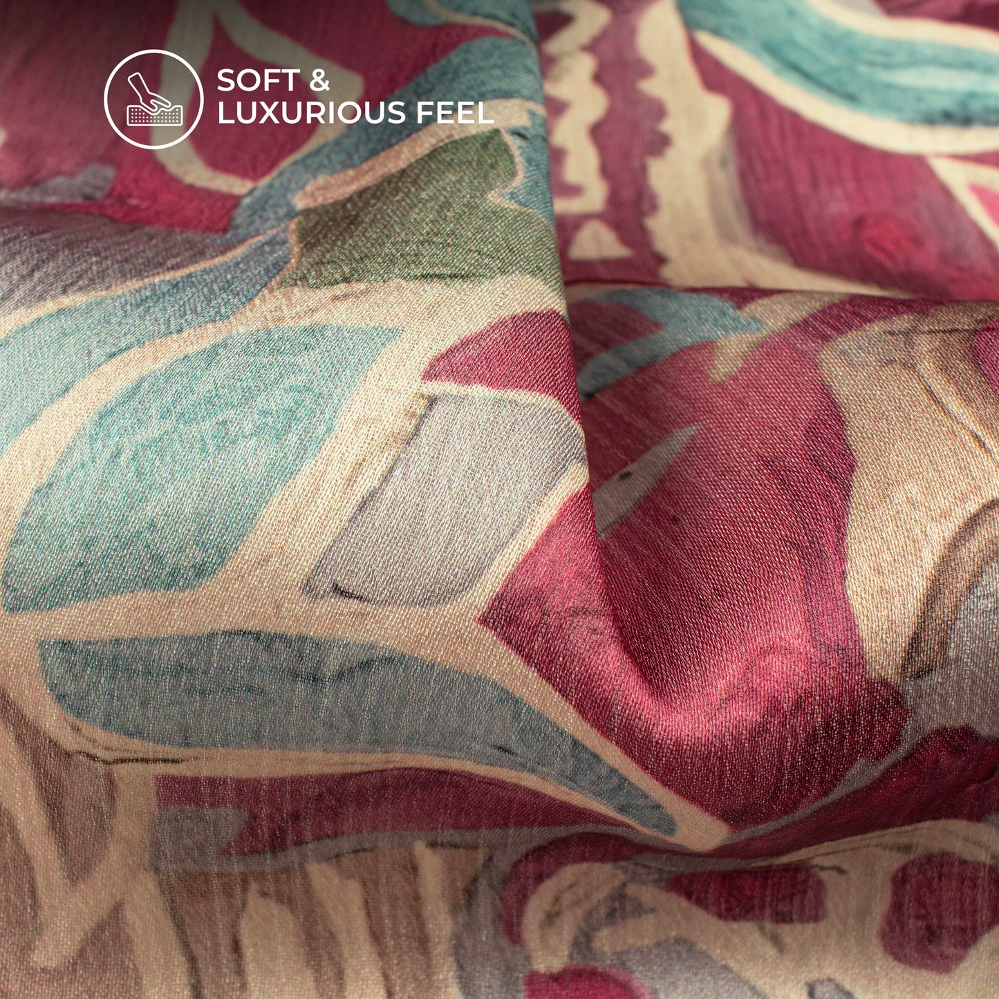 Soft Maroon Floral Digital Print Chiffon Satin Fabric