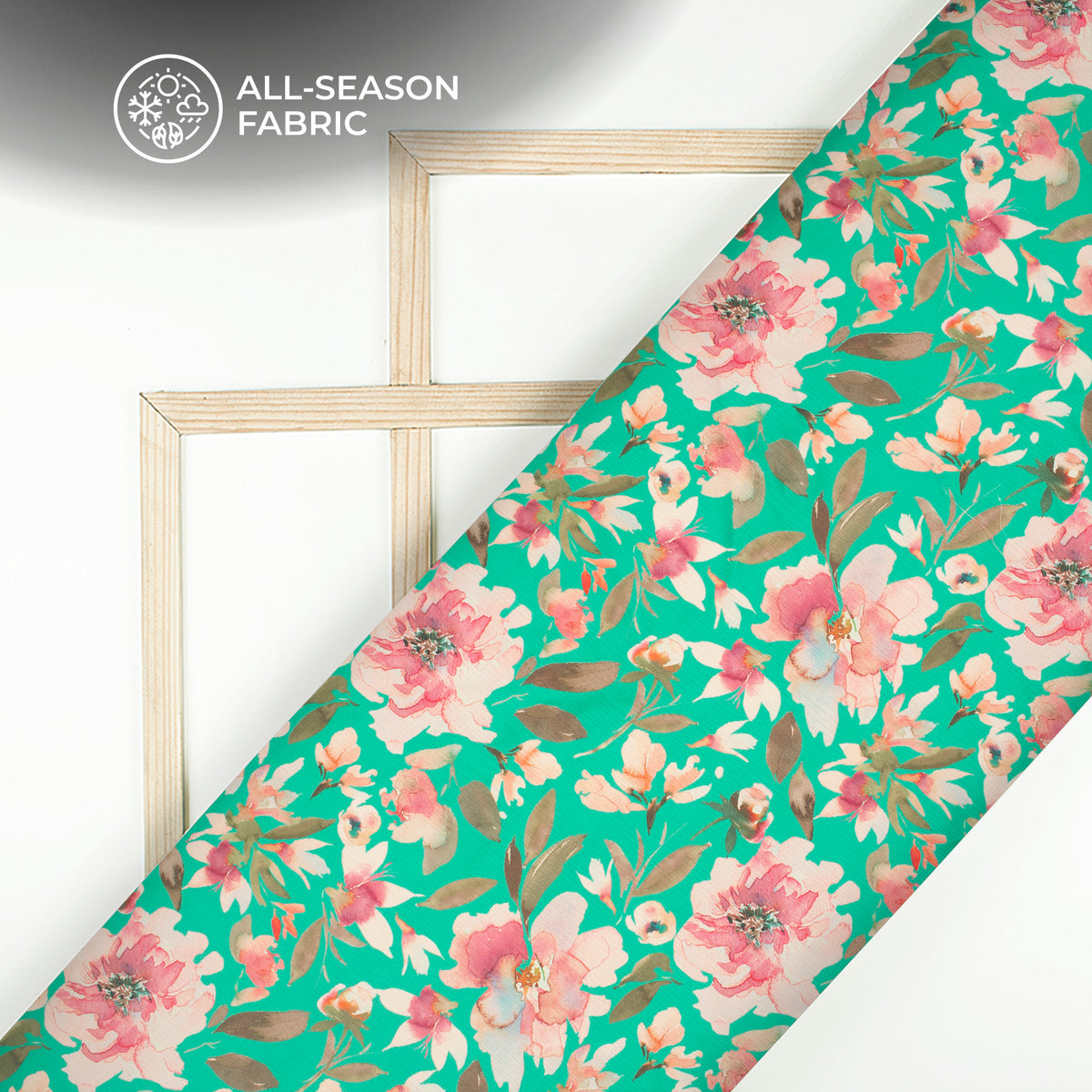 Tourquise Floral Digital Print Chiffon Satin Fabric