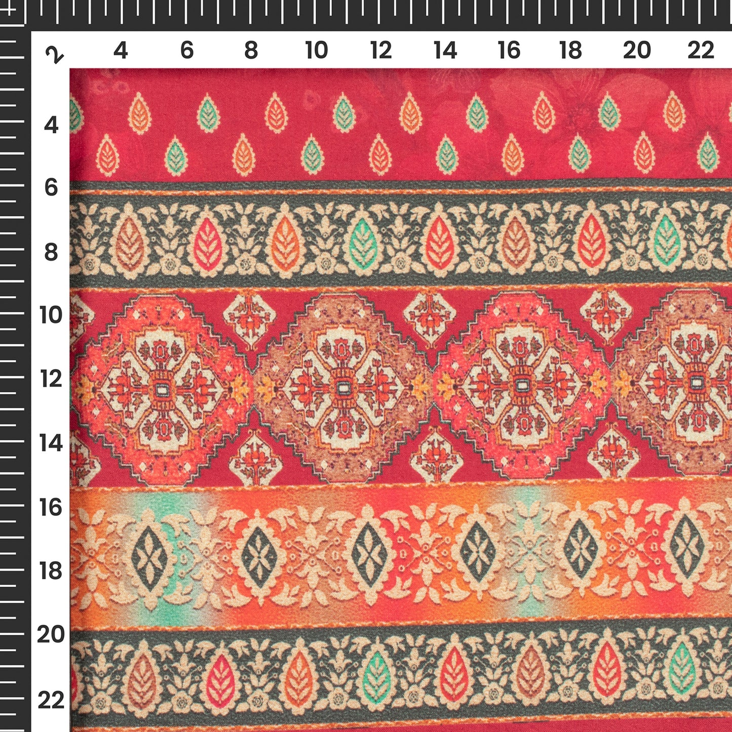 Cherry Red Floral Digital Print Cotton Cambric Fabric