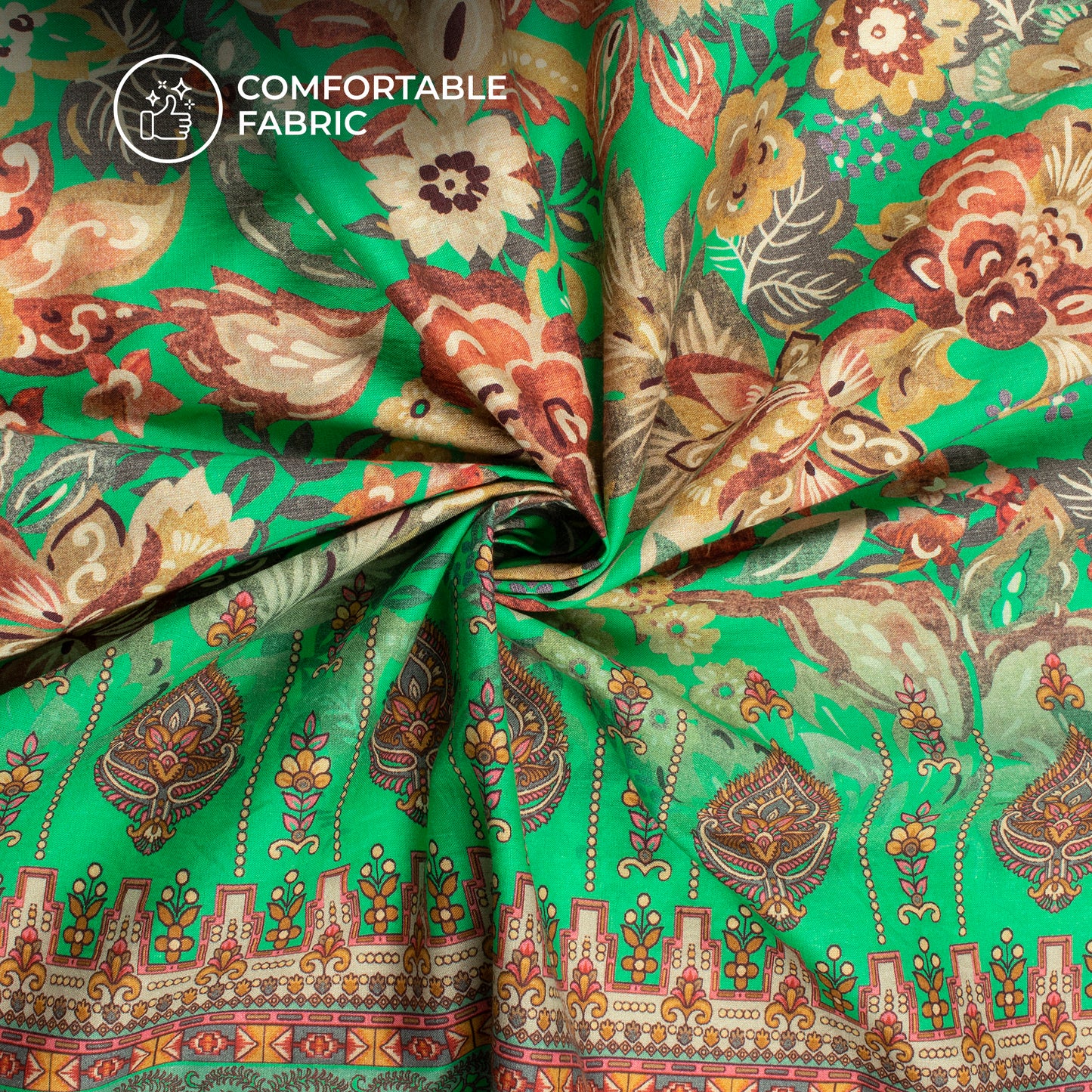 Seafoam Green Floral Digital Print Cotton Cambric Fabric