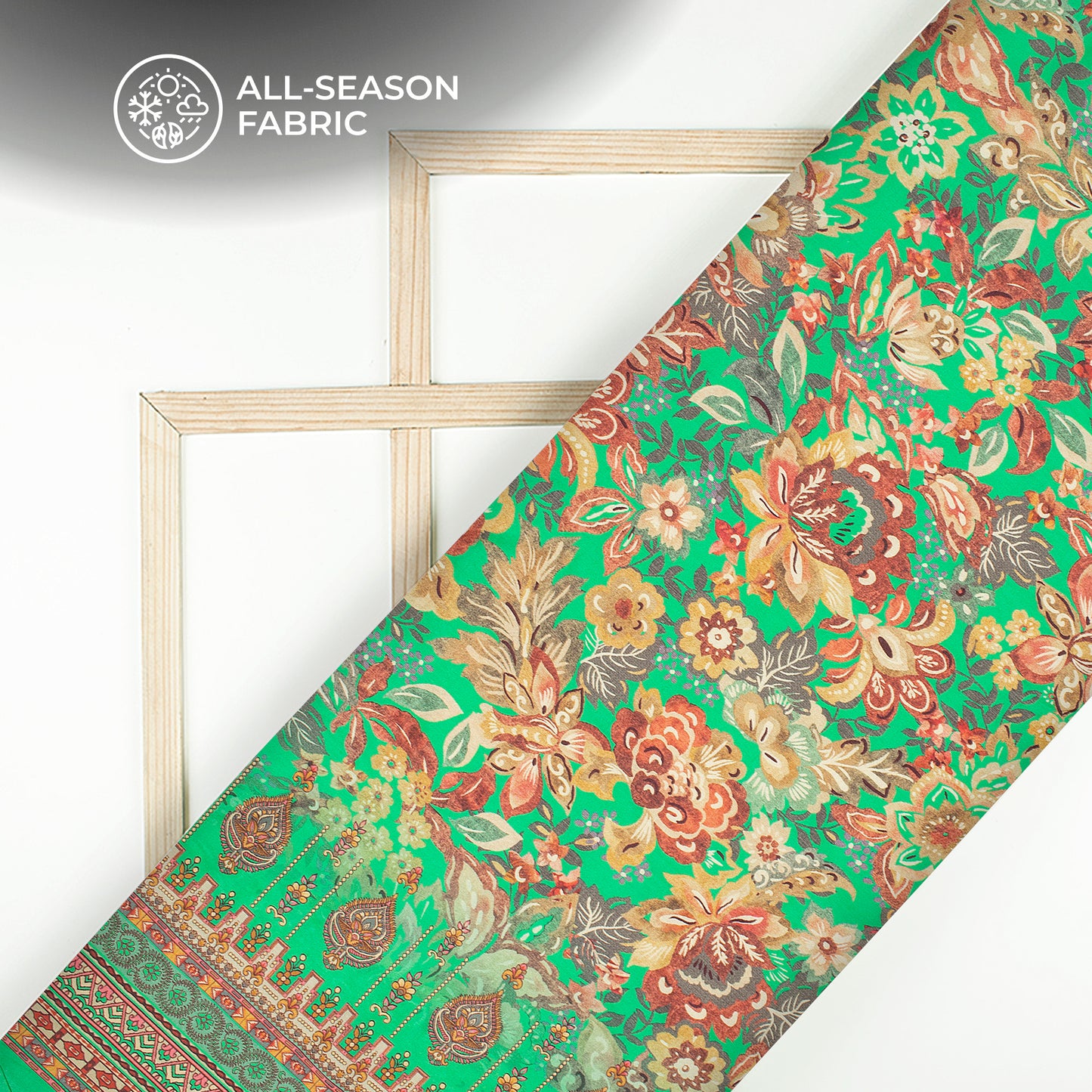 Seafoam Green Floral Digital Print Cotton Cambric Fabric