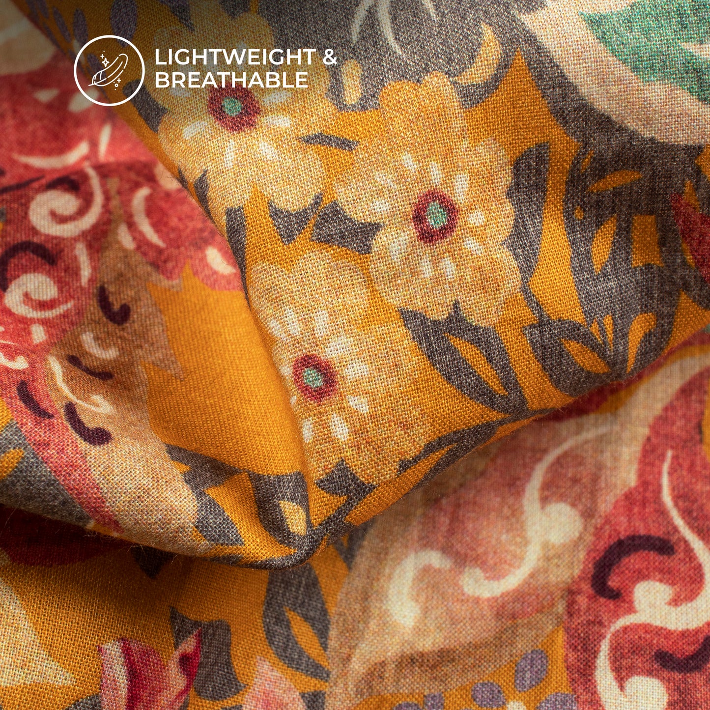 Canary Yellow Floral Digital Print Cotton Cambric Fabric