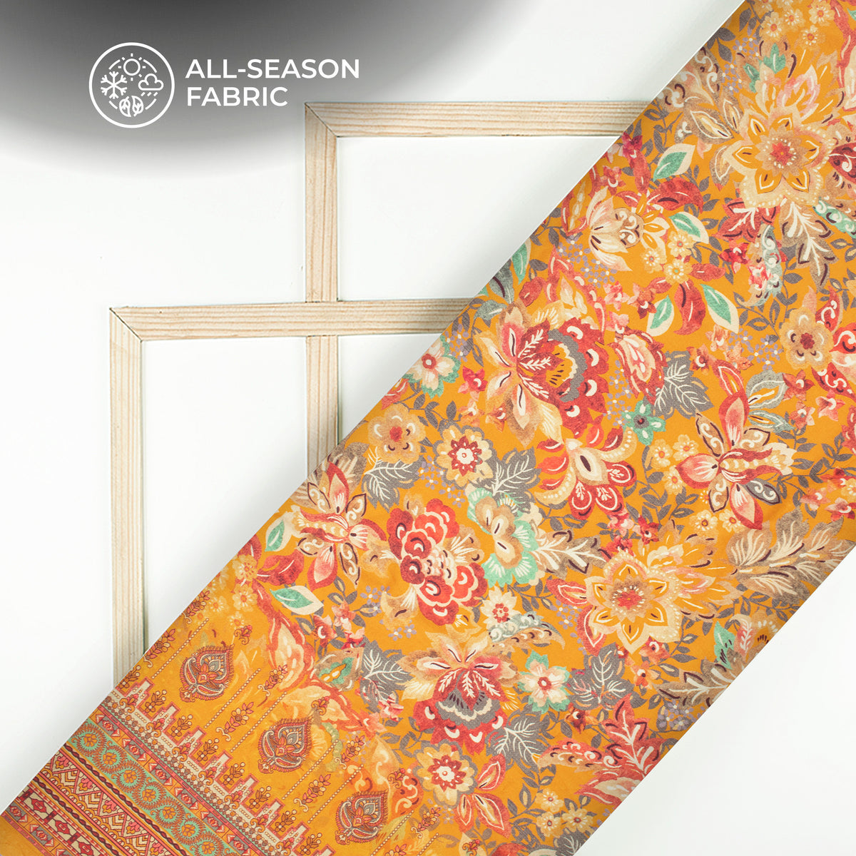 Canary Yellow Floral Digital Print Cotton Cambric Fabric