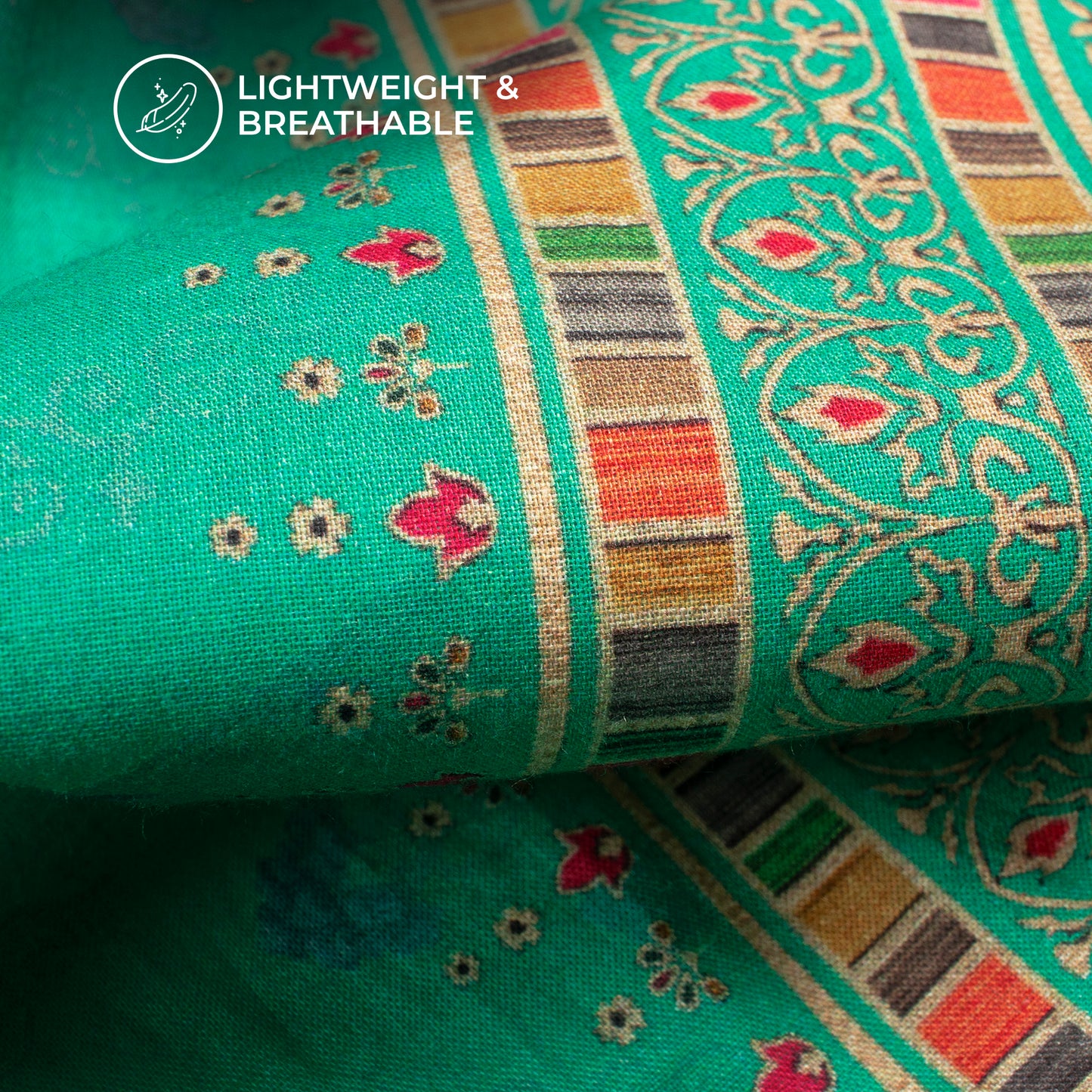 Cool Green Floral Digital Print Cotton Cambric Fabric