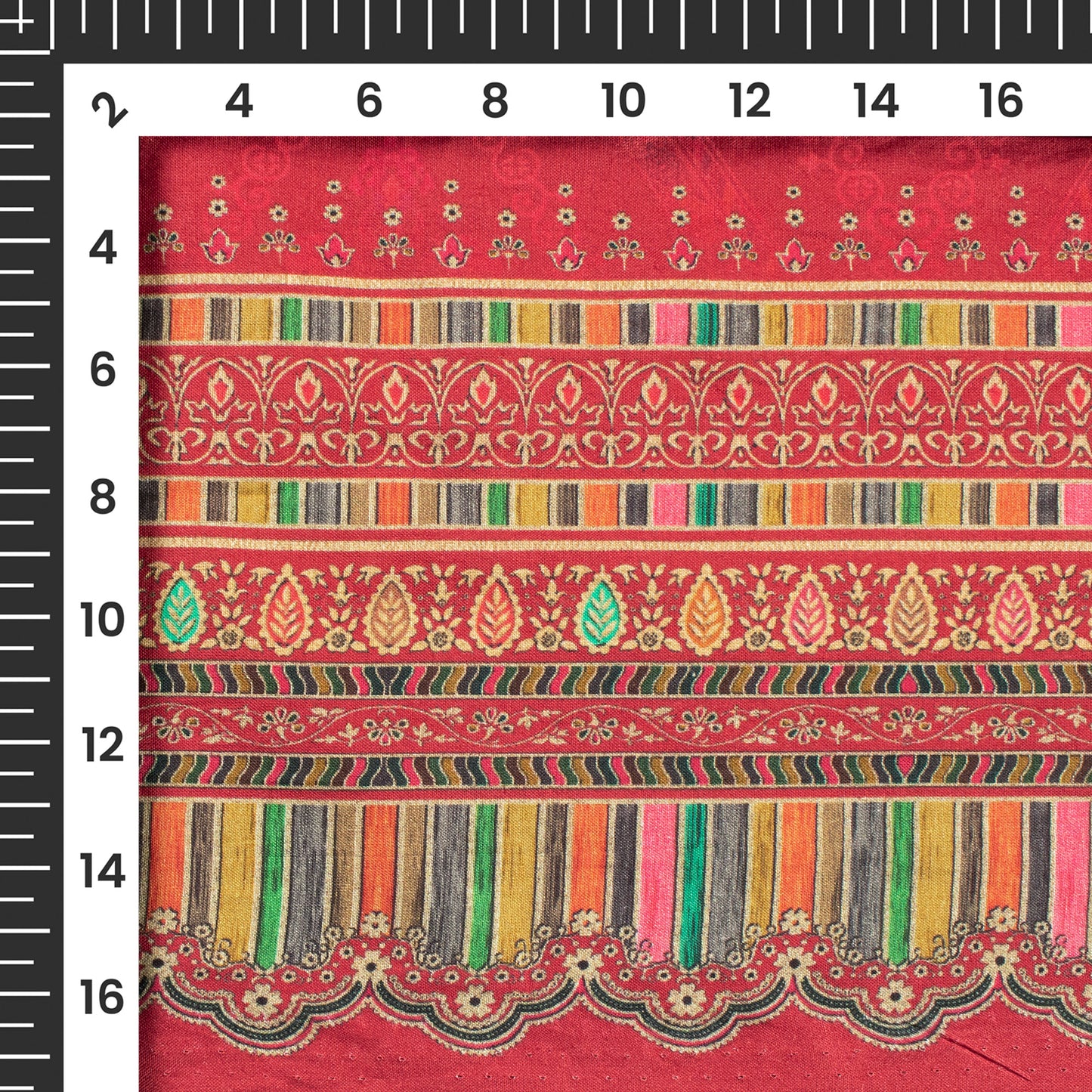 Cherry Red Floral Digital Print Cotton Cambric Fabric