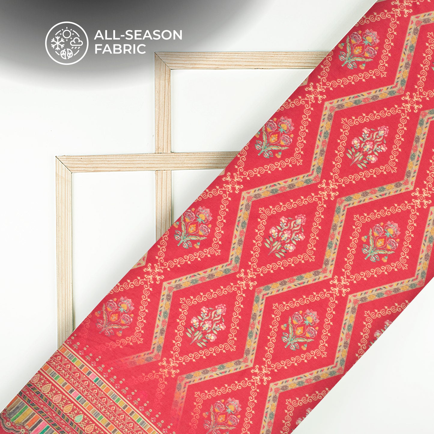 Cherry Red Floral Digital Print Cotton Cambric Fabric