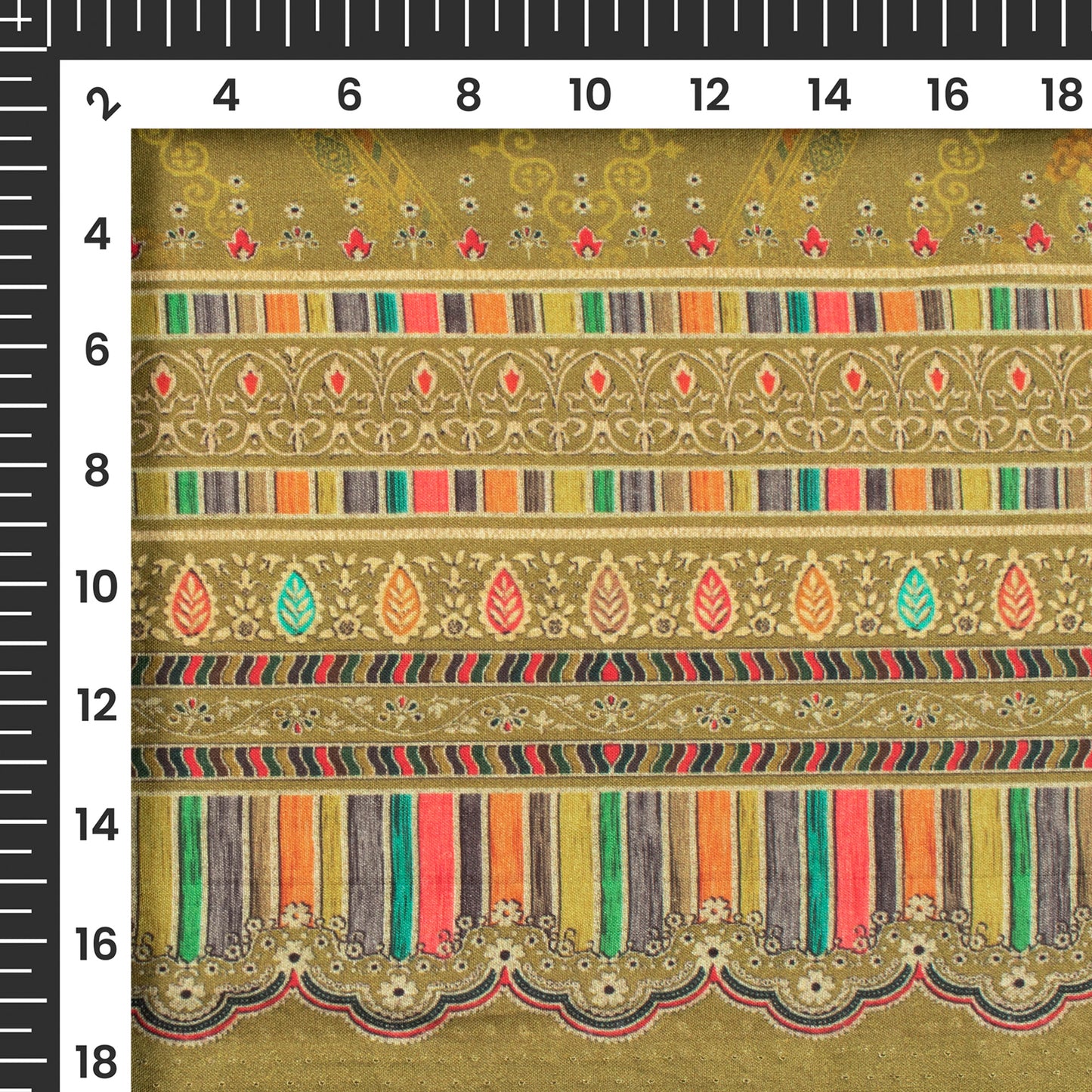 Olive Green Floral Digital Print Cotton Cambric Fabric
