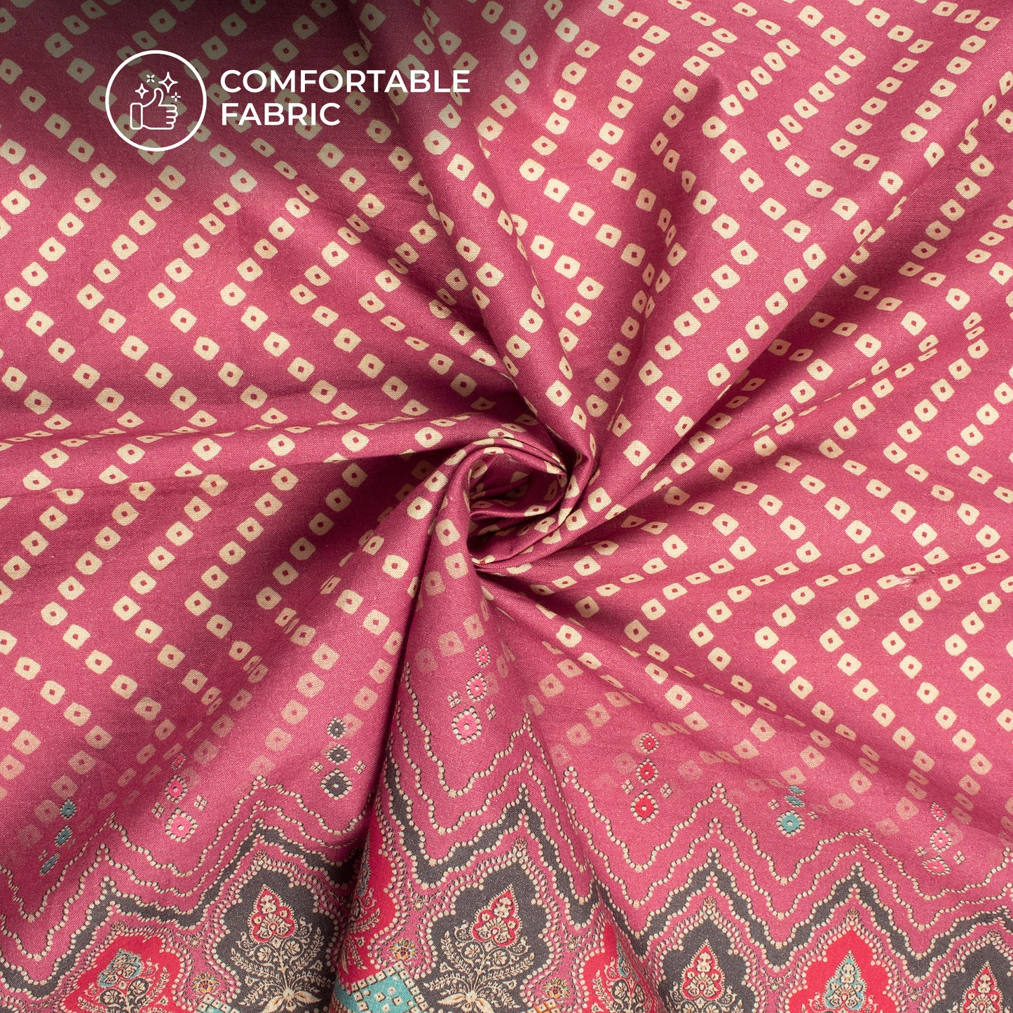 Blush Pink Bandhanii Digital Print Cotton Cambric Fabric