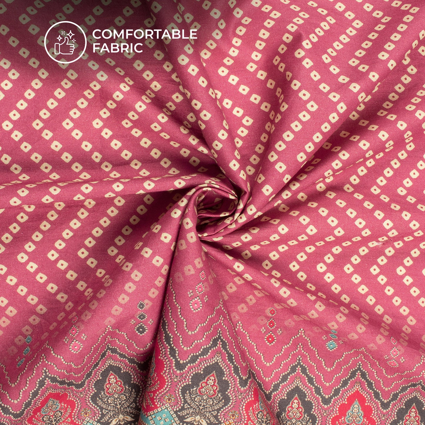 Blush Pink Bandhani Digital Print Cotton Cambric Fabric