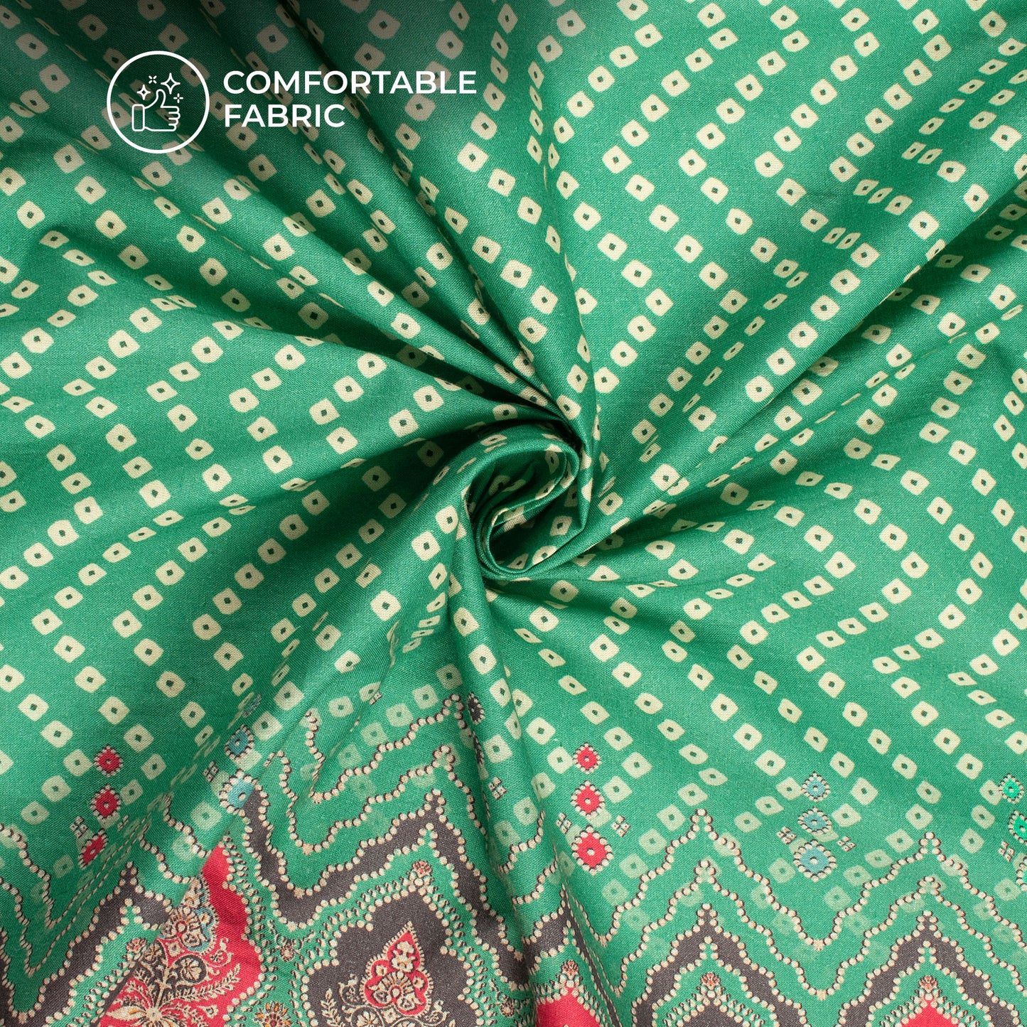 Emerald Green Bandhanii Digital Print Cotton Cambric Fabric