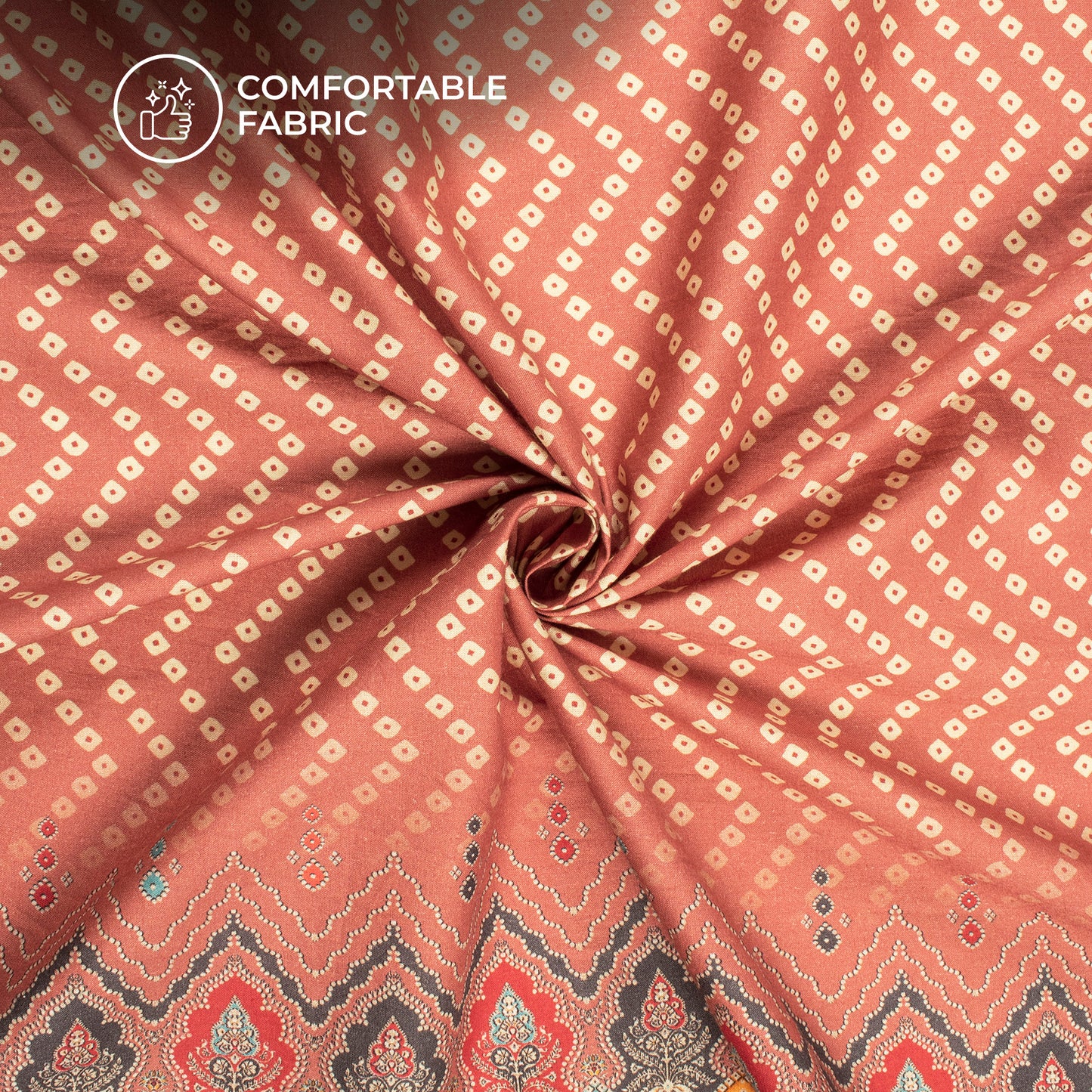 Blush Red Bandhani Digital Print Cotton Cambric Fabric