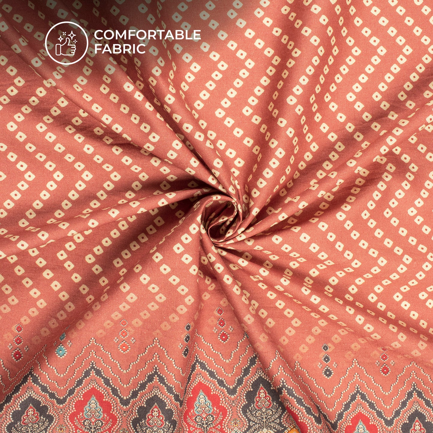 Blush Red Bandhanii Digital Print Cotton Cambric Fabric