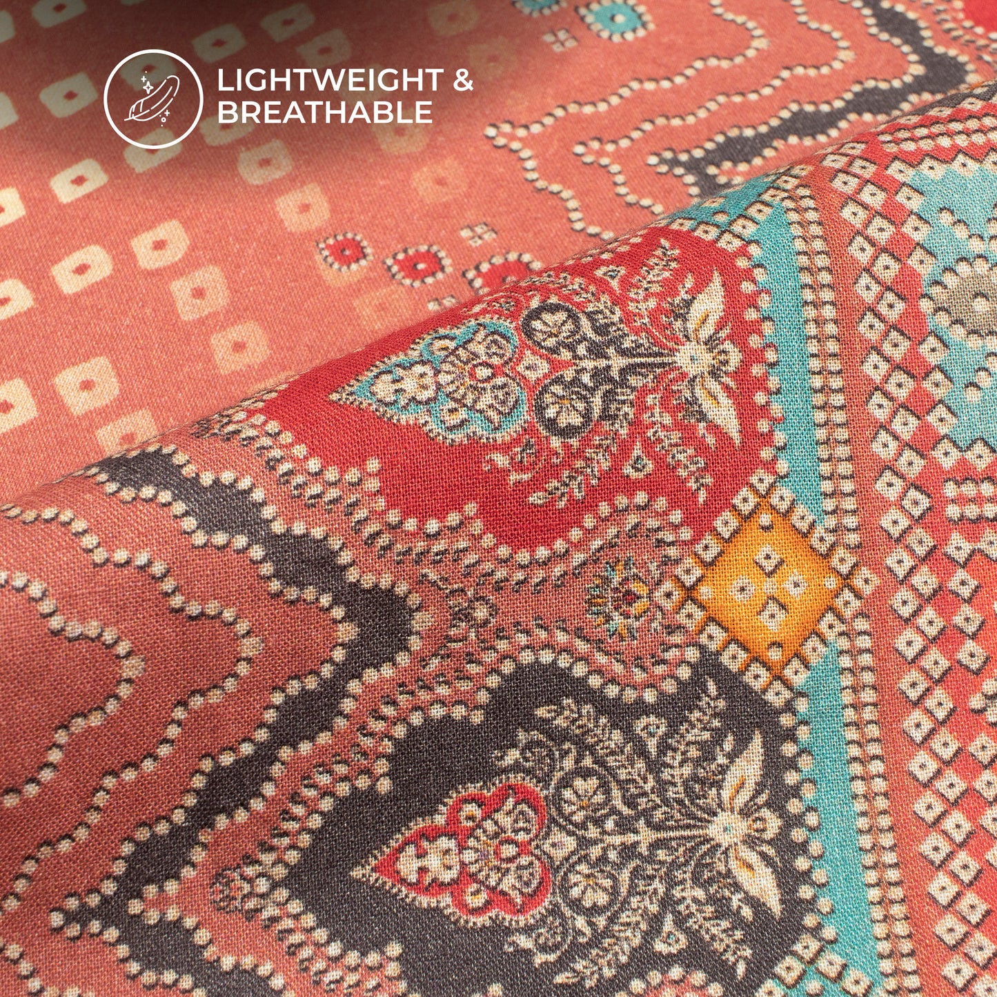 Blush Red Bandhanii Digital Print Cotton Cambric Fabric
