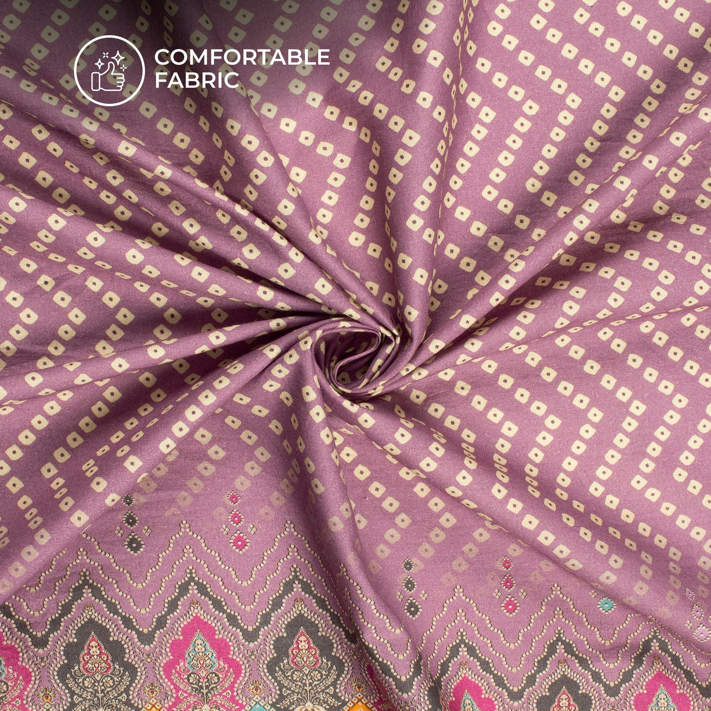 Periwinkle Purple Bandhanii Digital Print Cotton Cambric Fabric