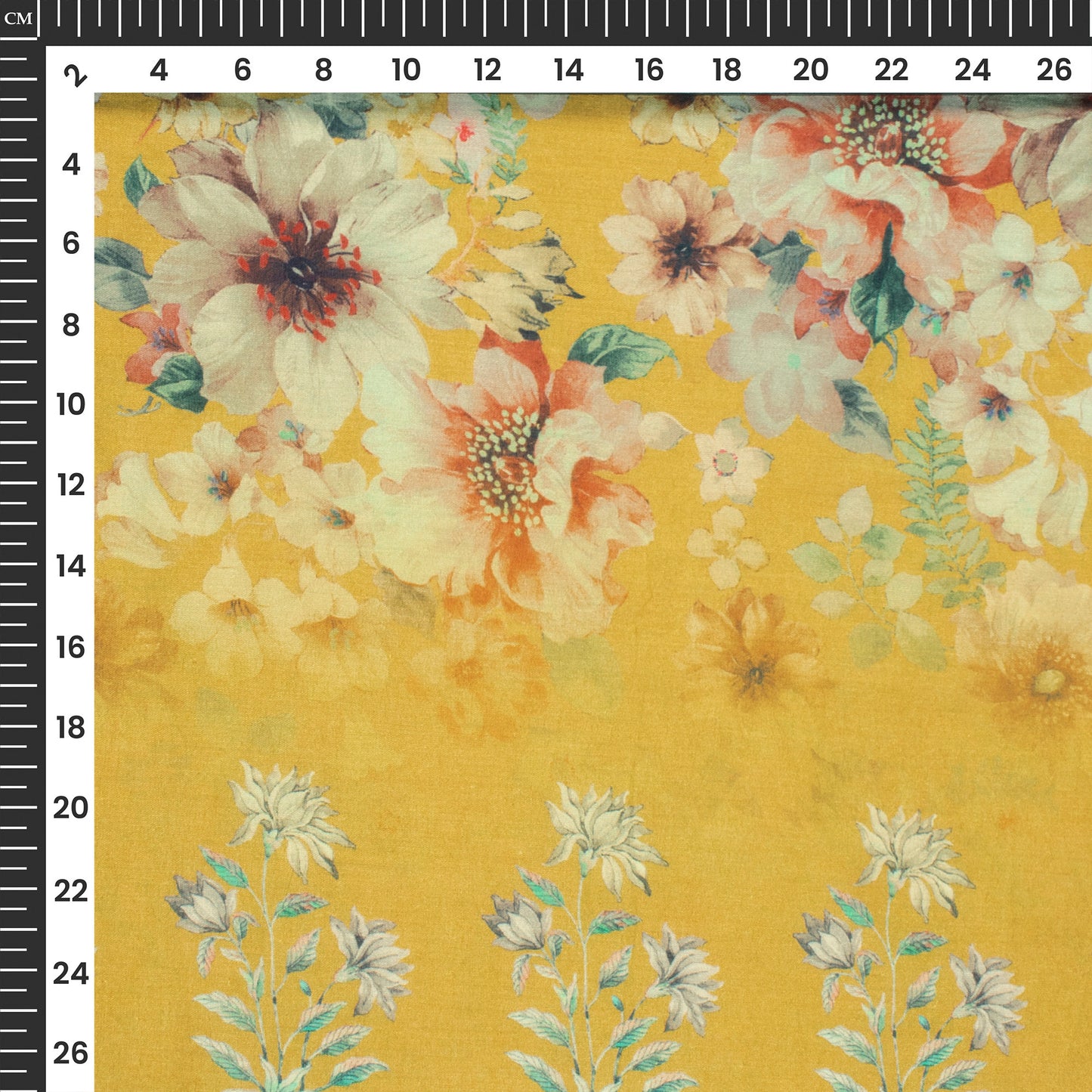 Floral Fantasy Digital Print Cotton Mulmul Fabric With Bandhani Border