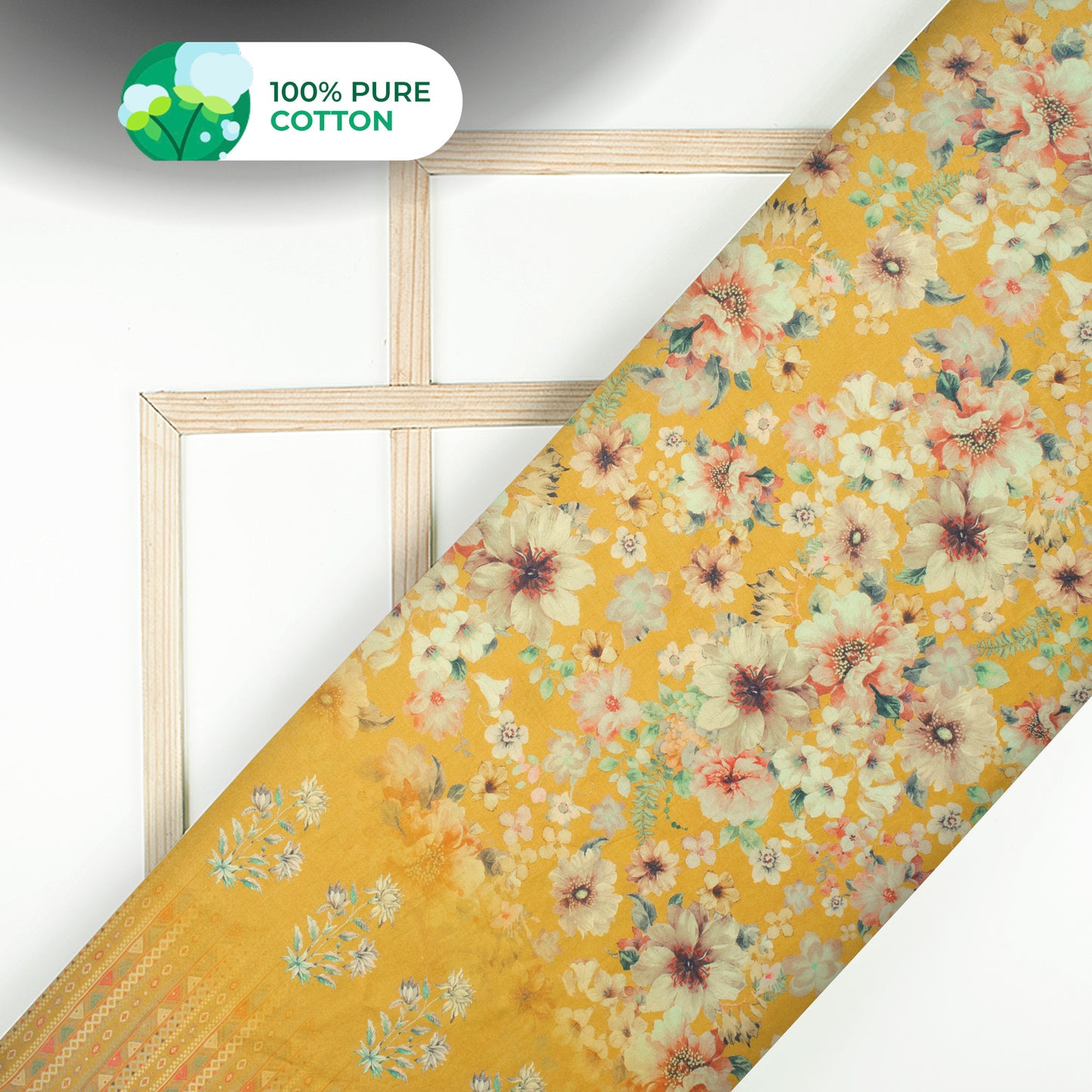 Floral Fantasy Digital Print Cotton Mulmul Fabric With Bandhani Border