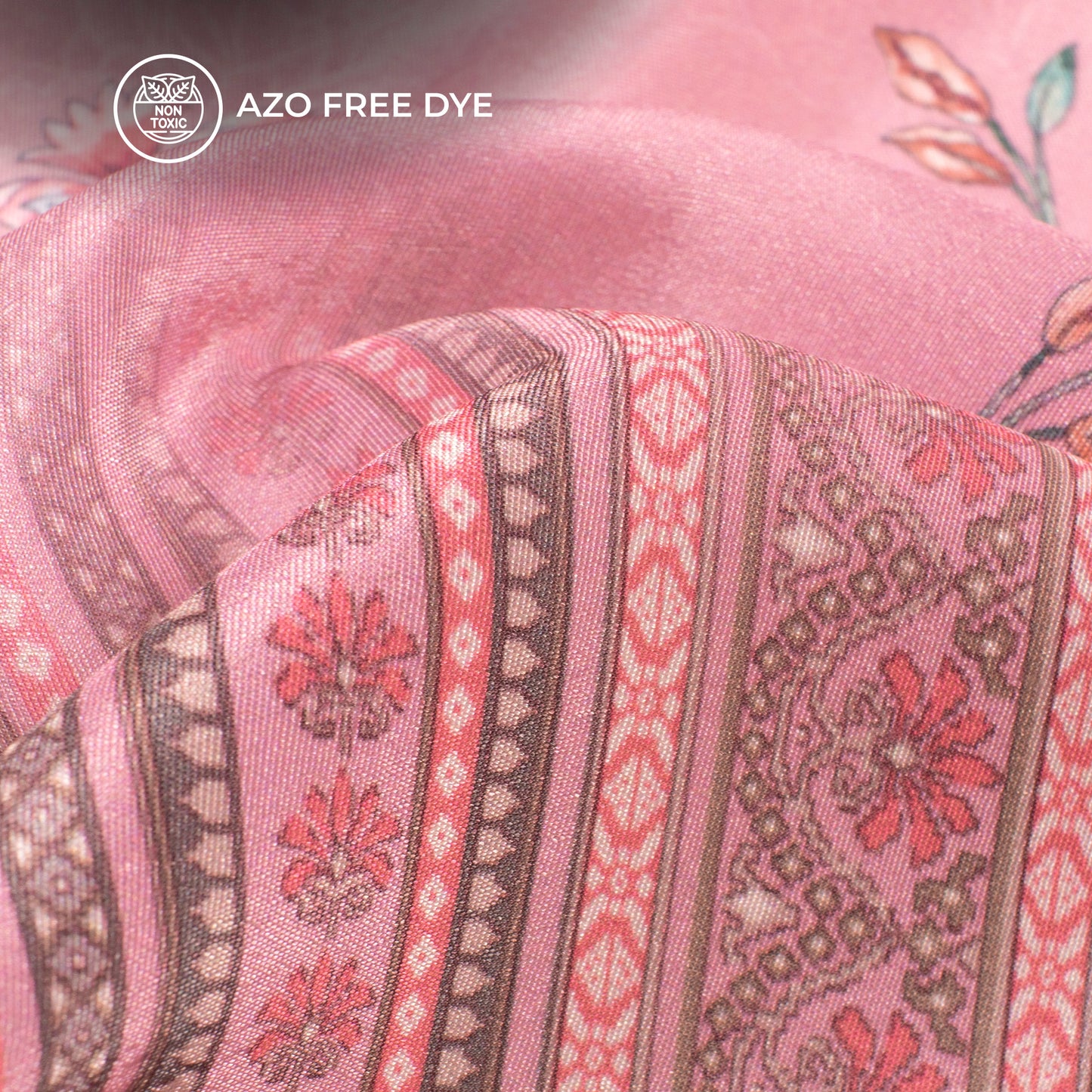 Mouvelouse Pink Floral Digital Print Crepe Silk Fabric