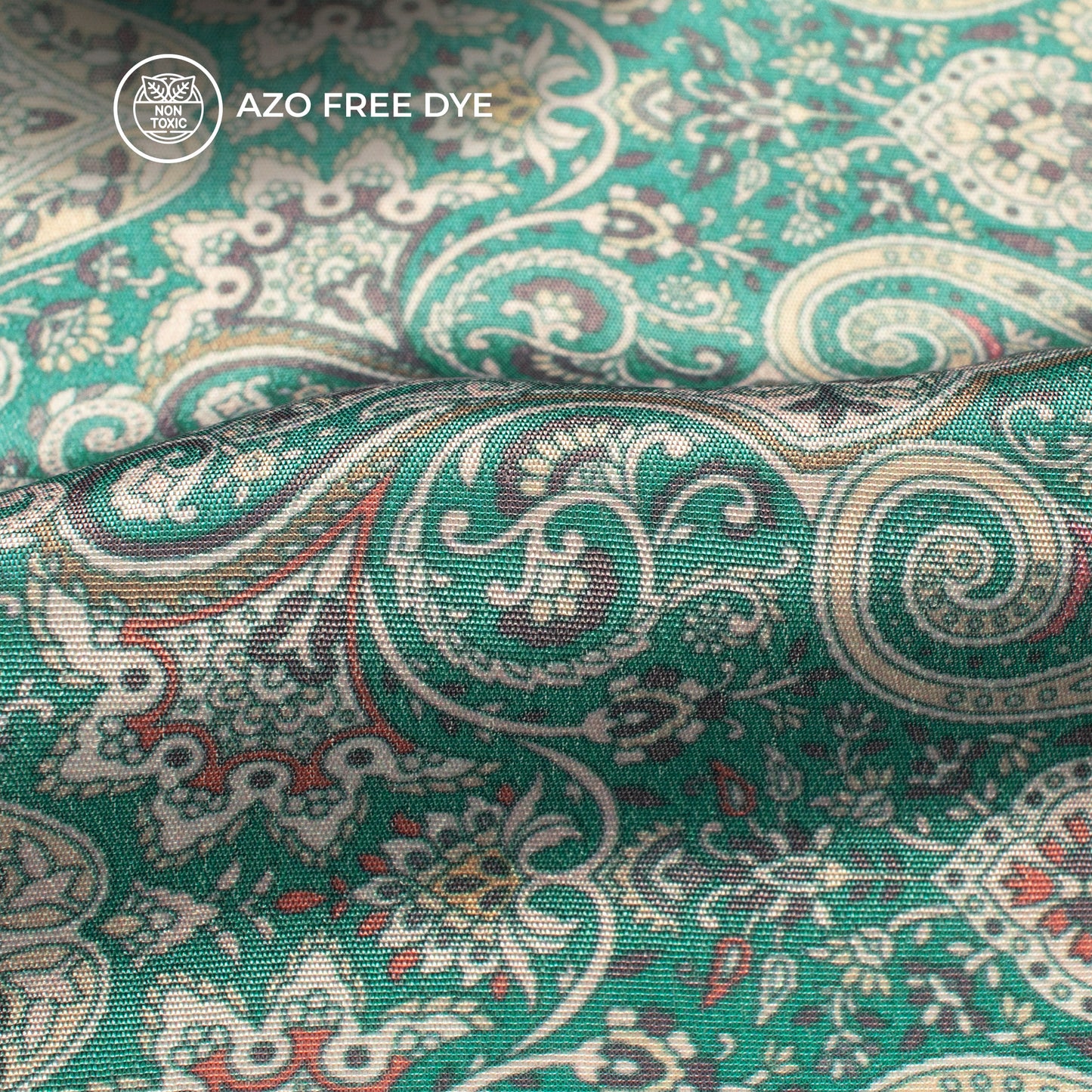 Emerald Green Paisley Digital Print Crepe Silk Fabric