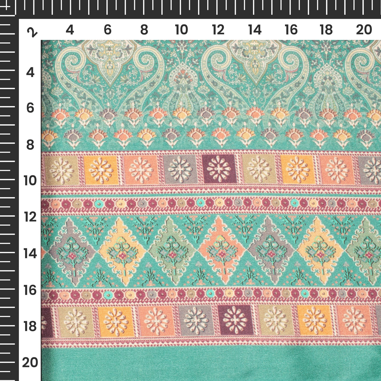Emerald Green Paisley Digital Print Crepe Silk Fabric