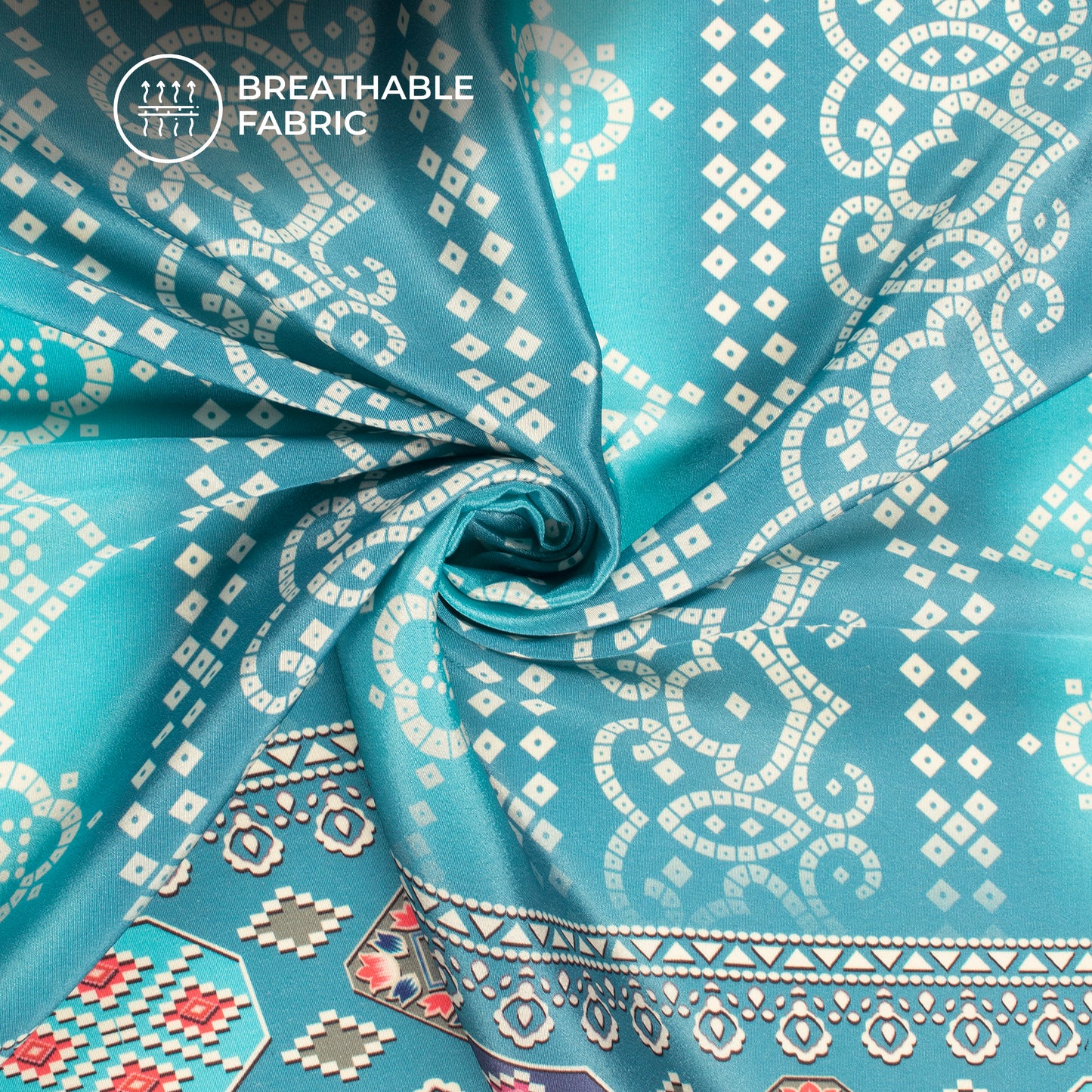 Stone Blue Bandhanii Digital Print Crepe Silk Fabric