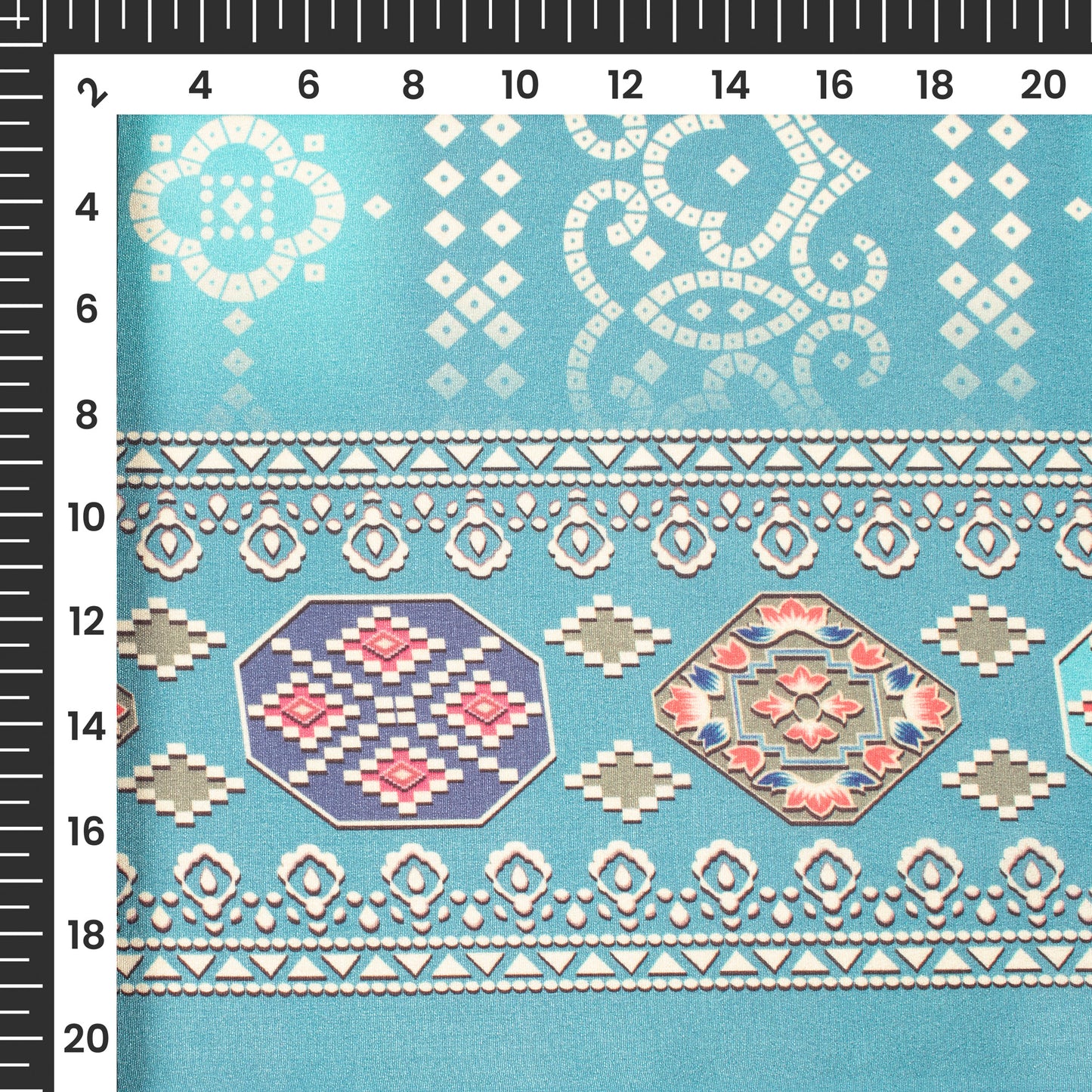 Stone Blue Bandhanii Digital Print Crepe Silk Fabric