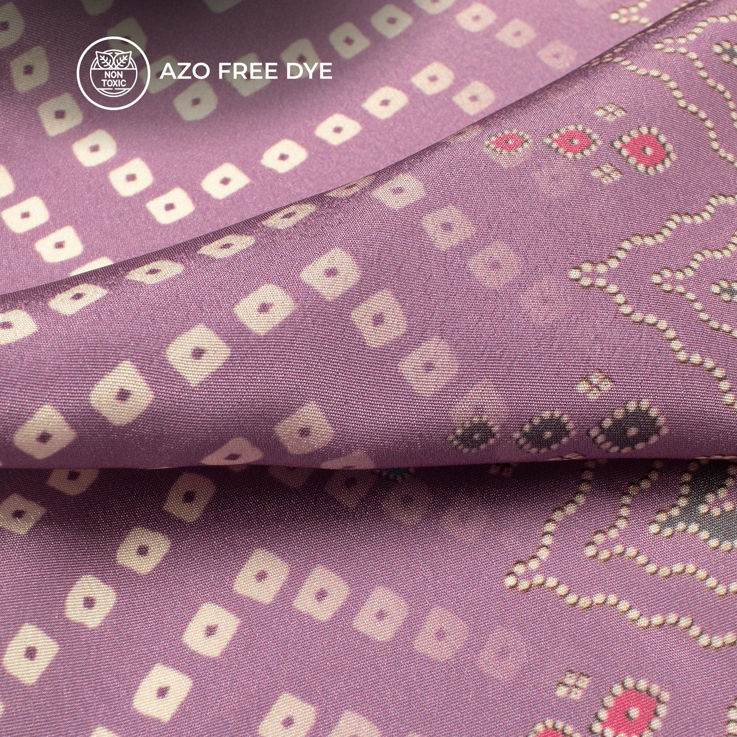 Lilac Purple Bandhanii Digital Print Crepe Silk Fabric