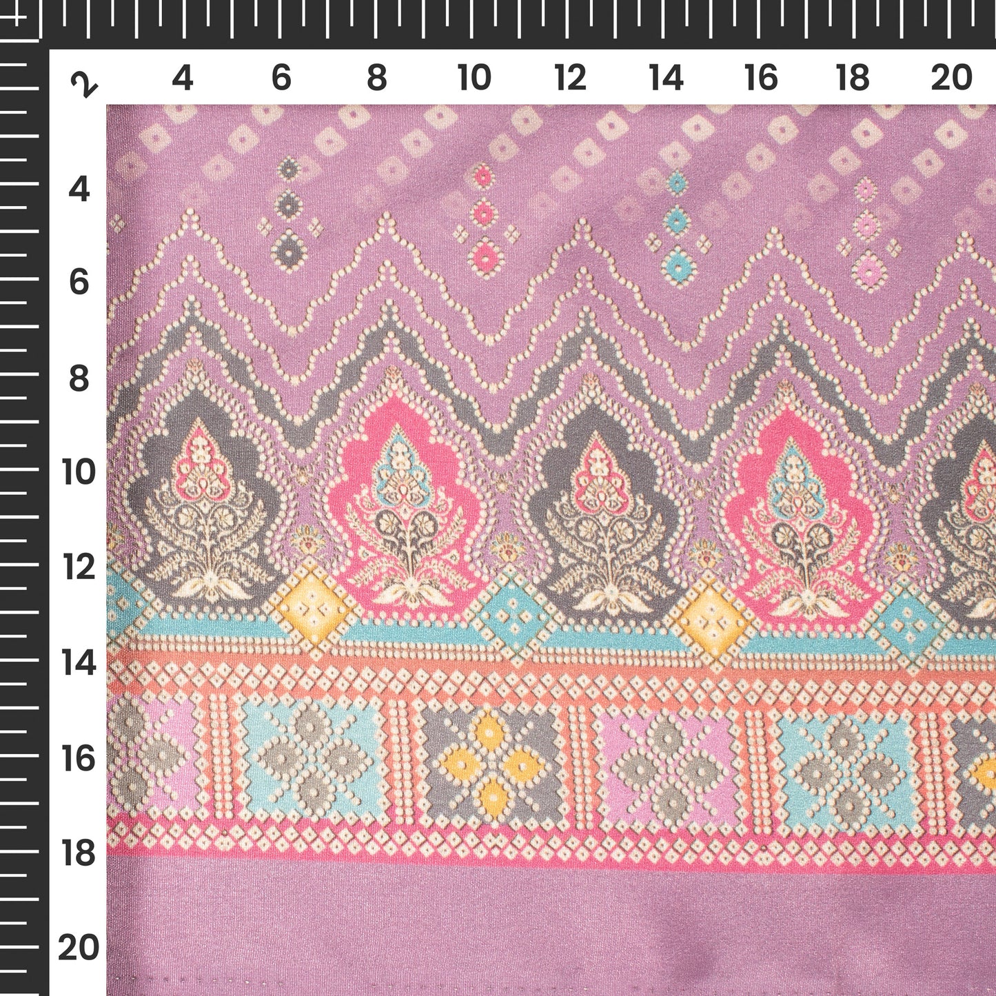 Lilac Purple Bandhanii Digital Print Crepe Silk Fabric