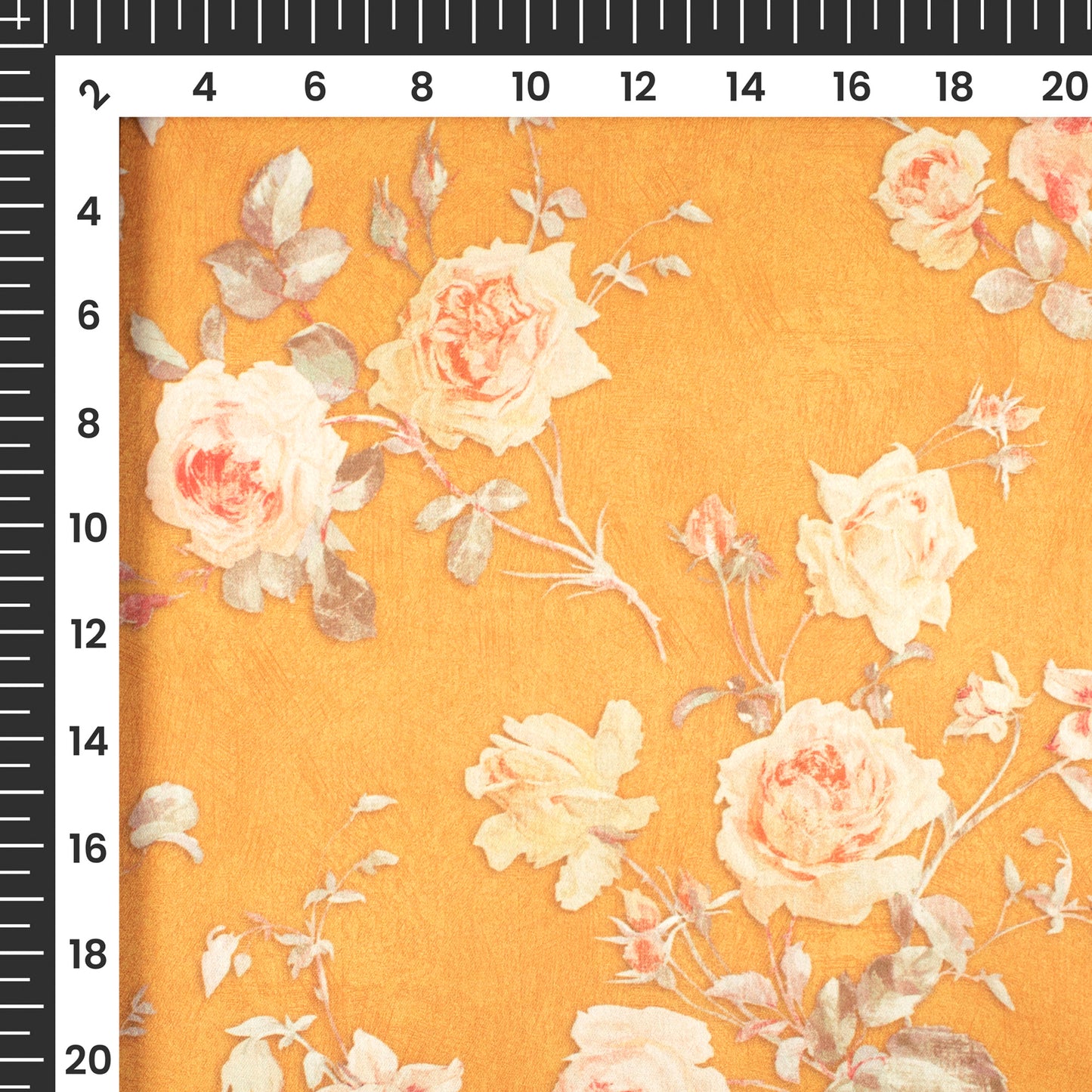 Gold Yellow Floral Digital Print Japan Satin Fabric