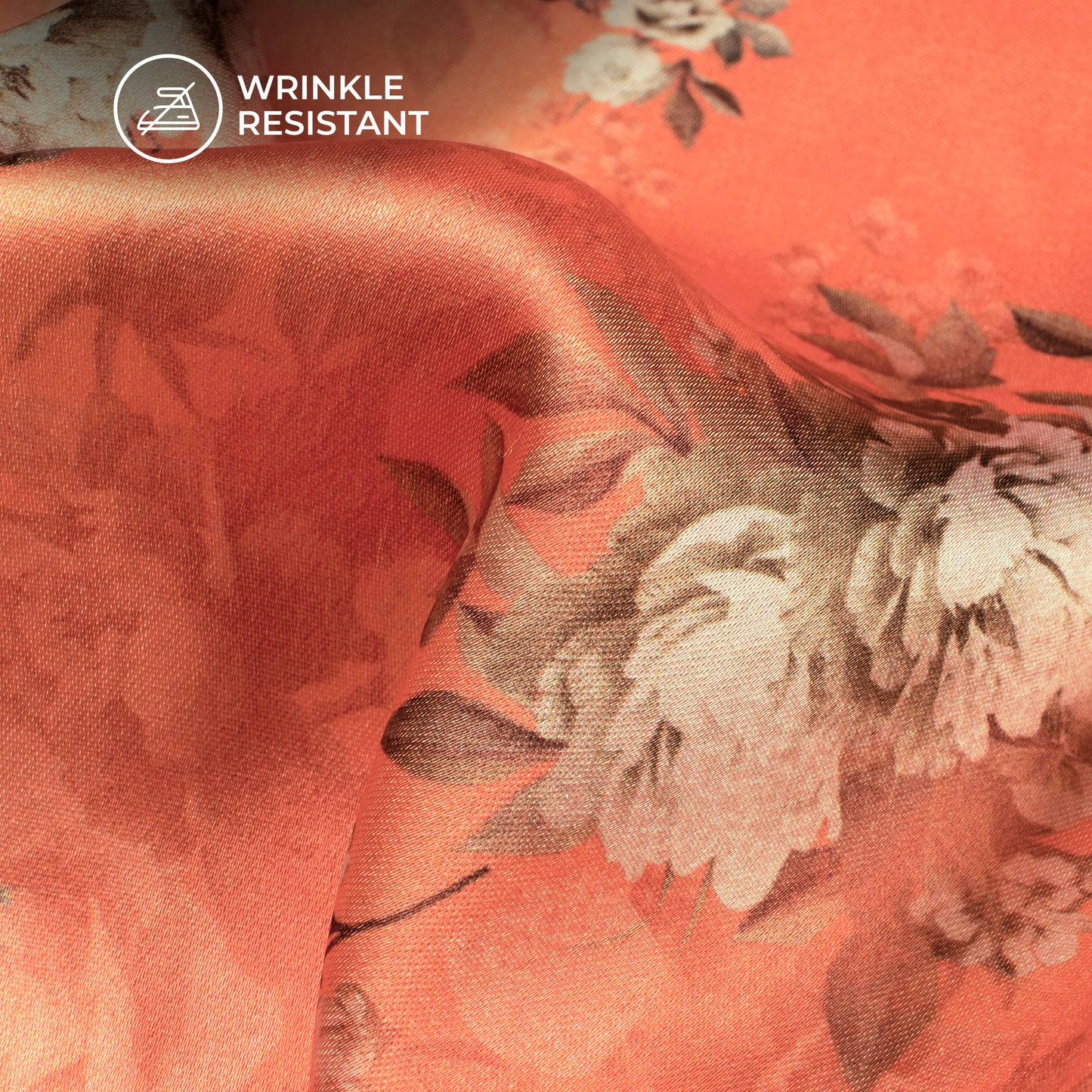 Salmon Pink Floral Digital Print Japan Satin Fabric