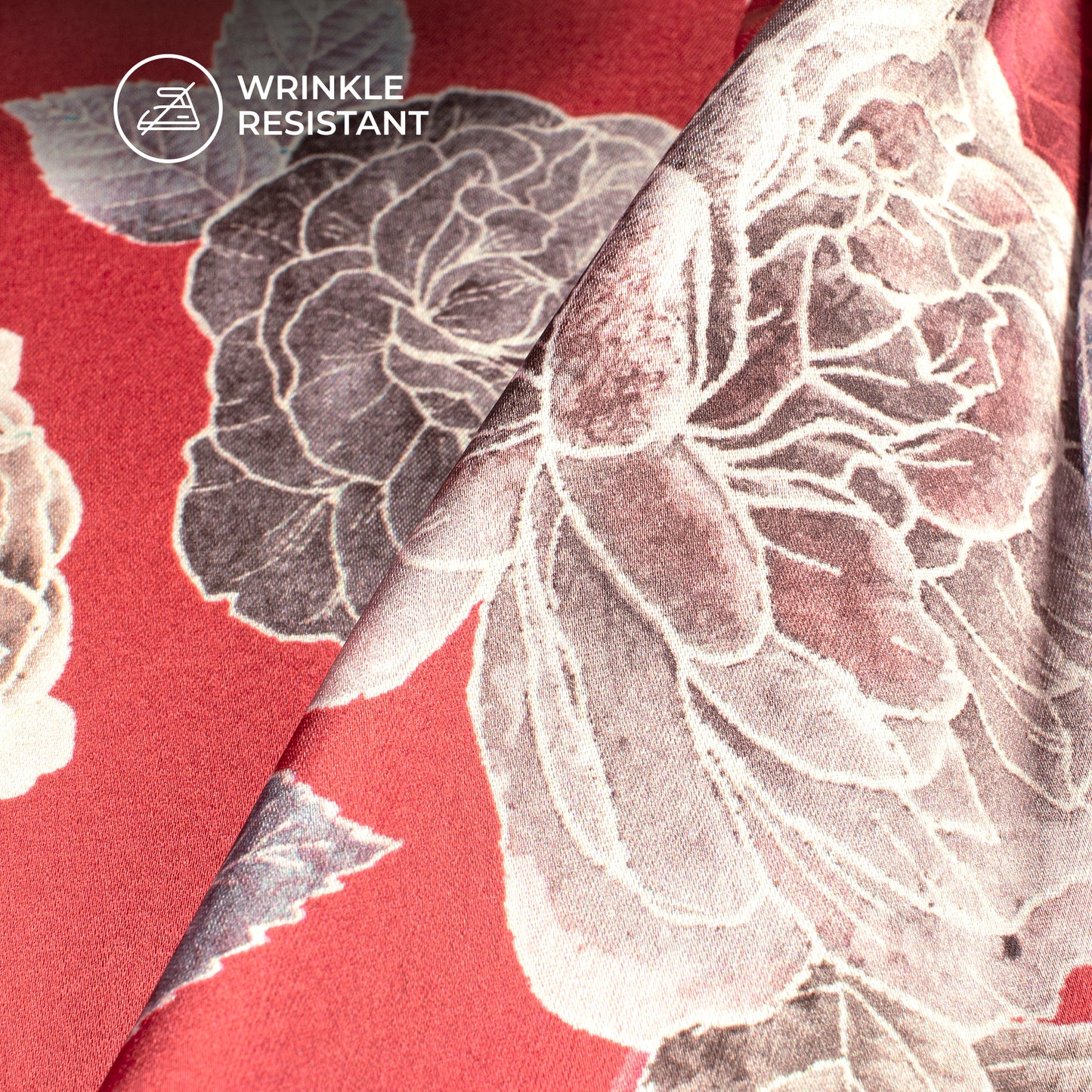 Cherry Red Floral Digital Print Japan Satin Fabric