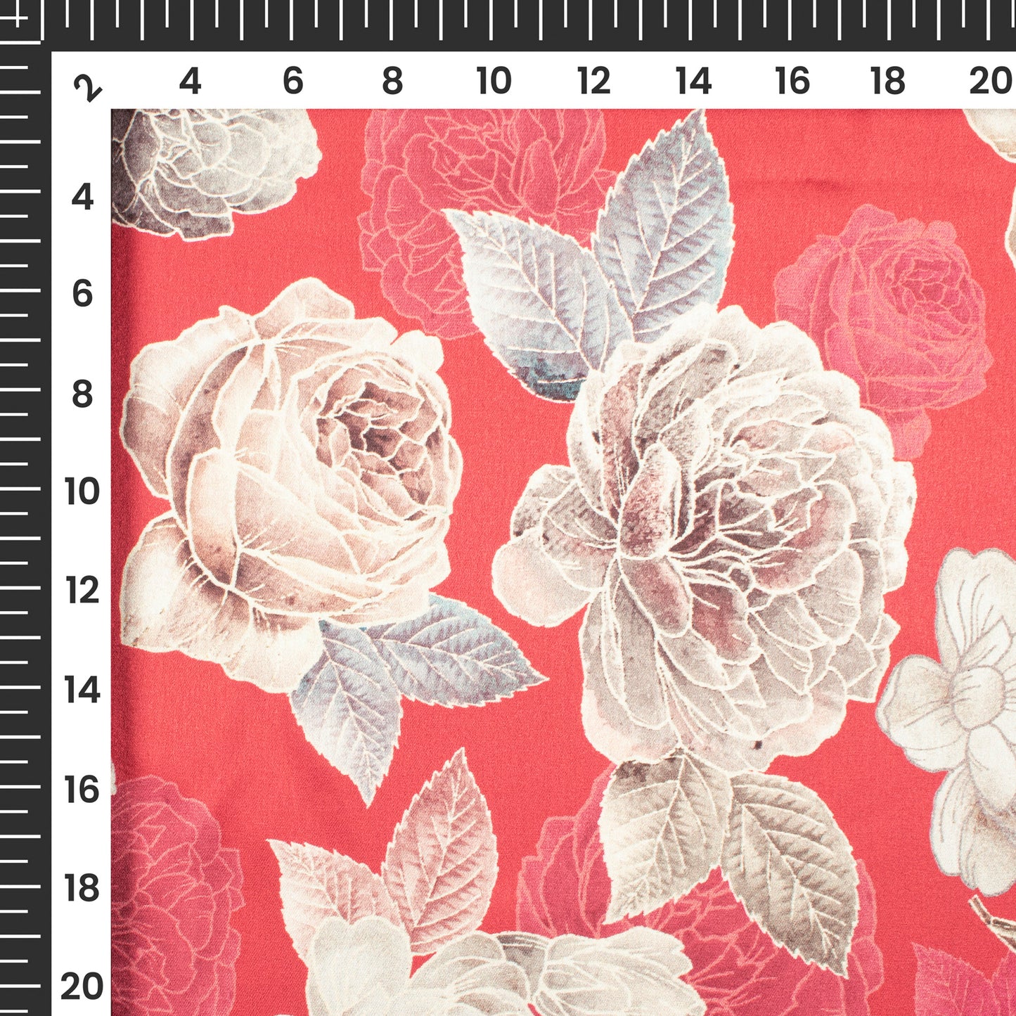 Cherry Red Floral Digital Print Japan Satin Fabric