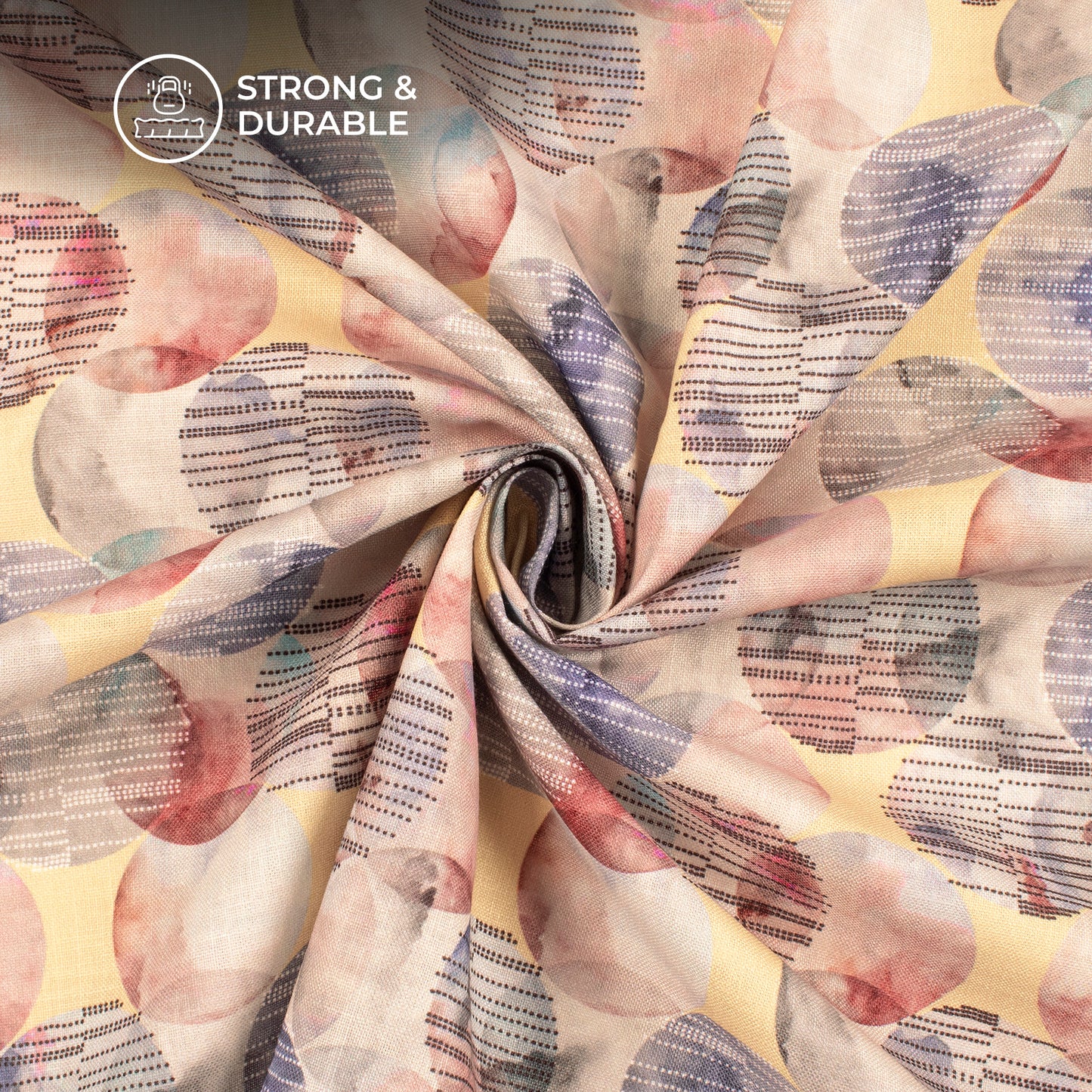 Multi-Color Geometrical Digital Print Linen Textured Fabric (Width 56 Inches)