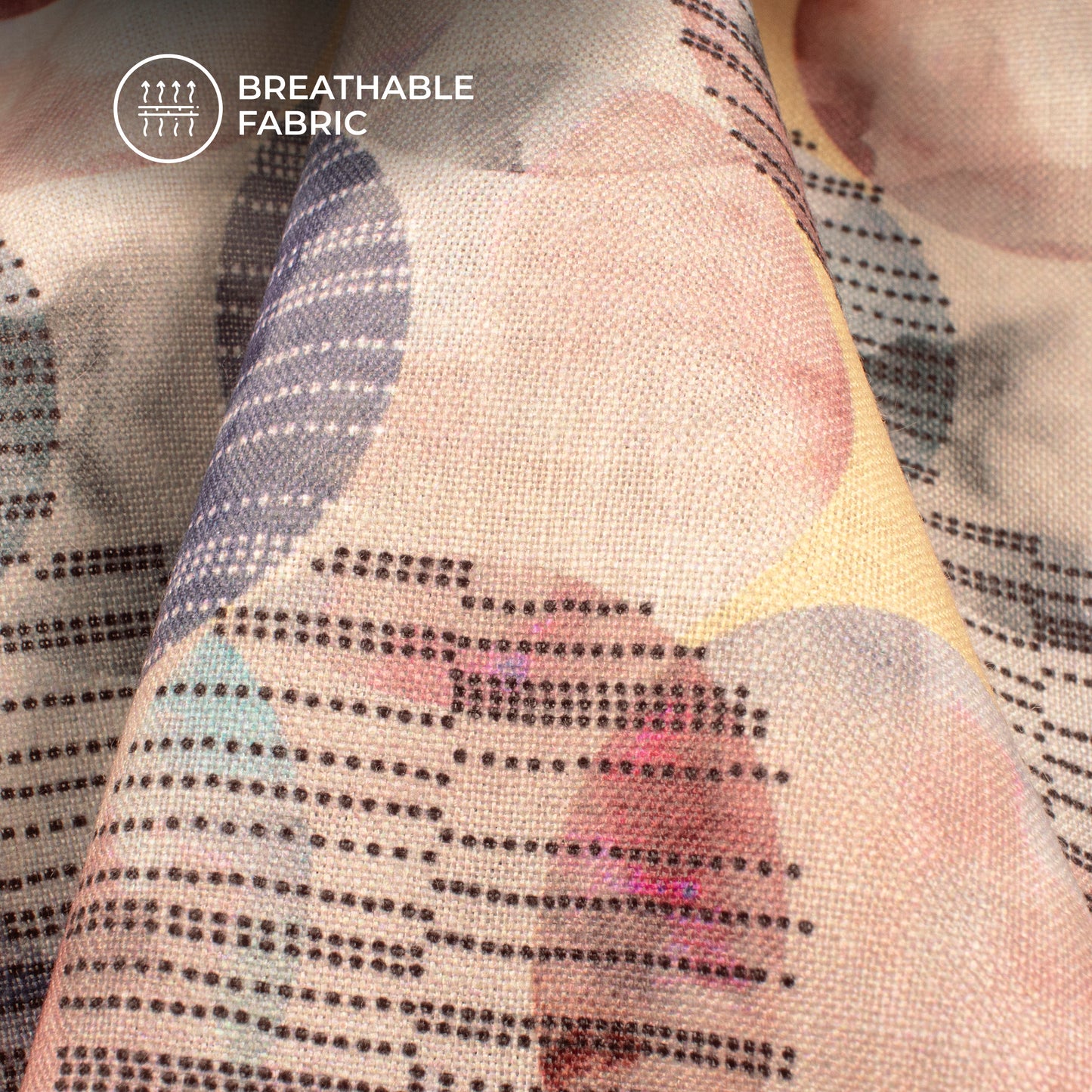 Multi-Color Geometrical Digital Print Linen Textured Fabric (Width 56 Inches)