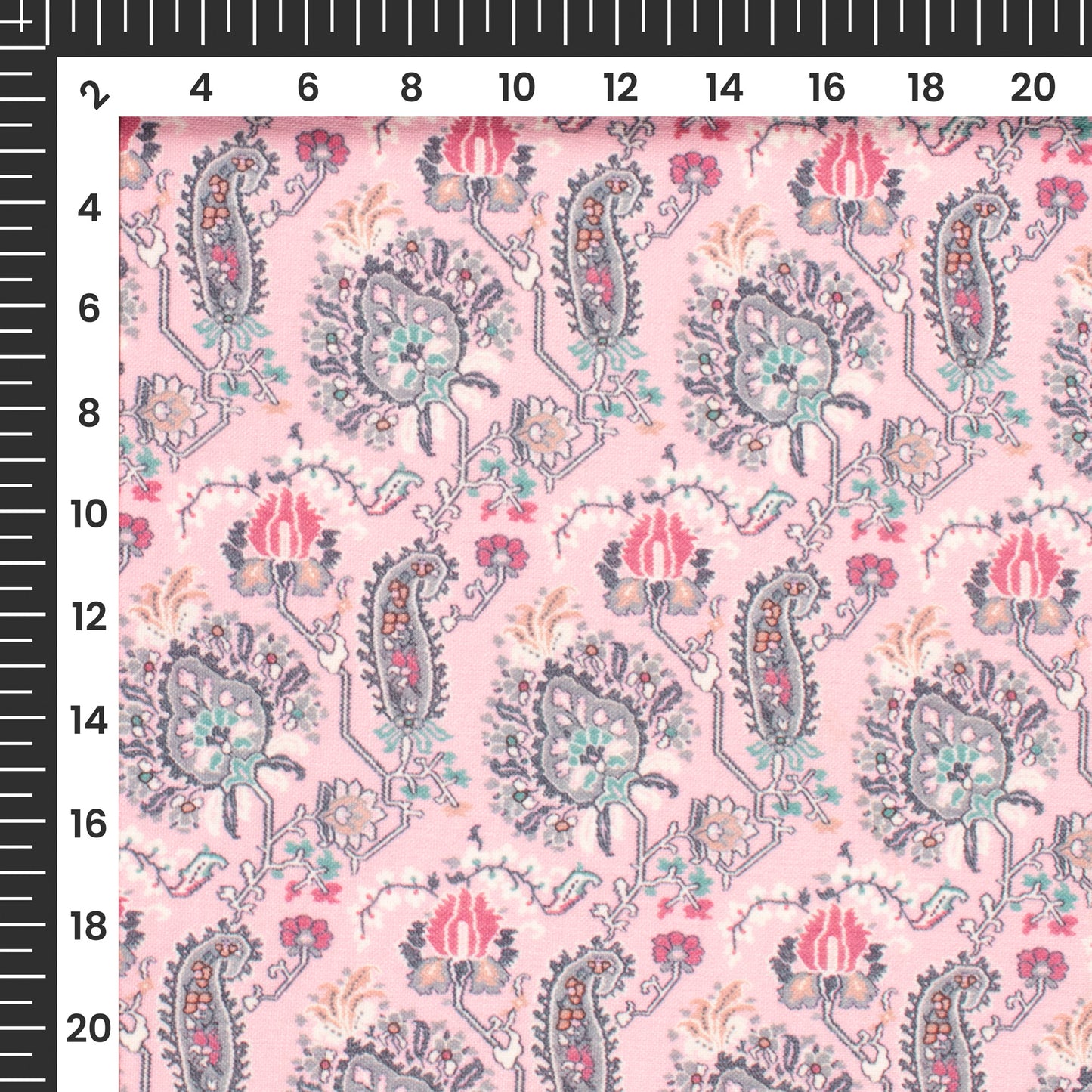 Bubblegum Pink Ethnic Digital Print Linen Textured Fabric (Width 56 Inches)